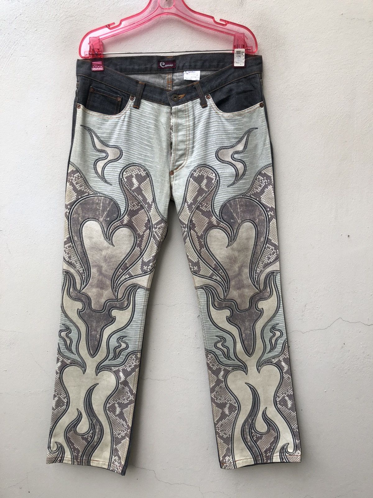 Art Comes First Cassopi Japan Snake Scale Art Design Denim Cropped Pant Size US 31 - 6 Thumbnail