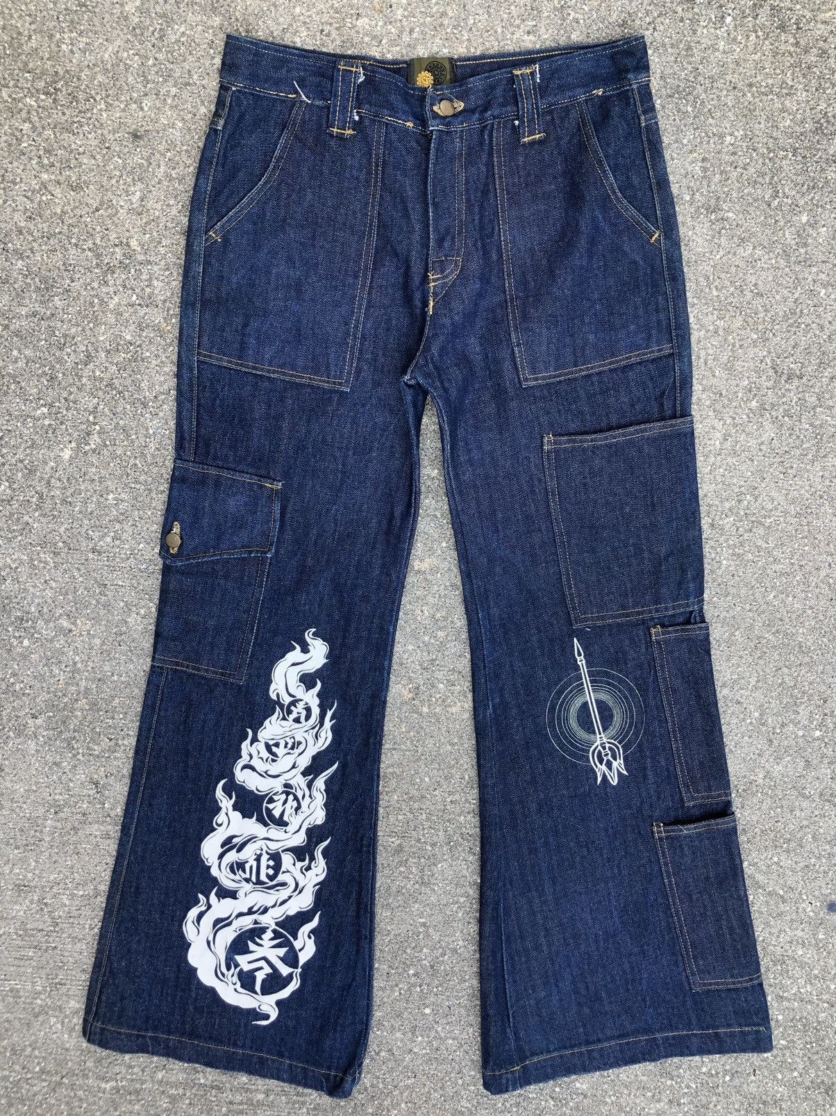 image of Designer Vintage Shanit Core Japan Cargo Wide Leg Denim Jeans, Men's (Size 30)