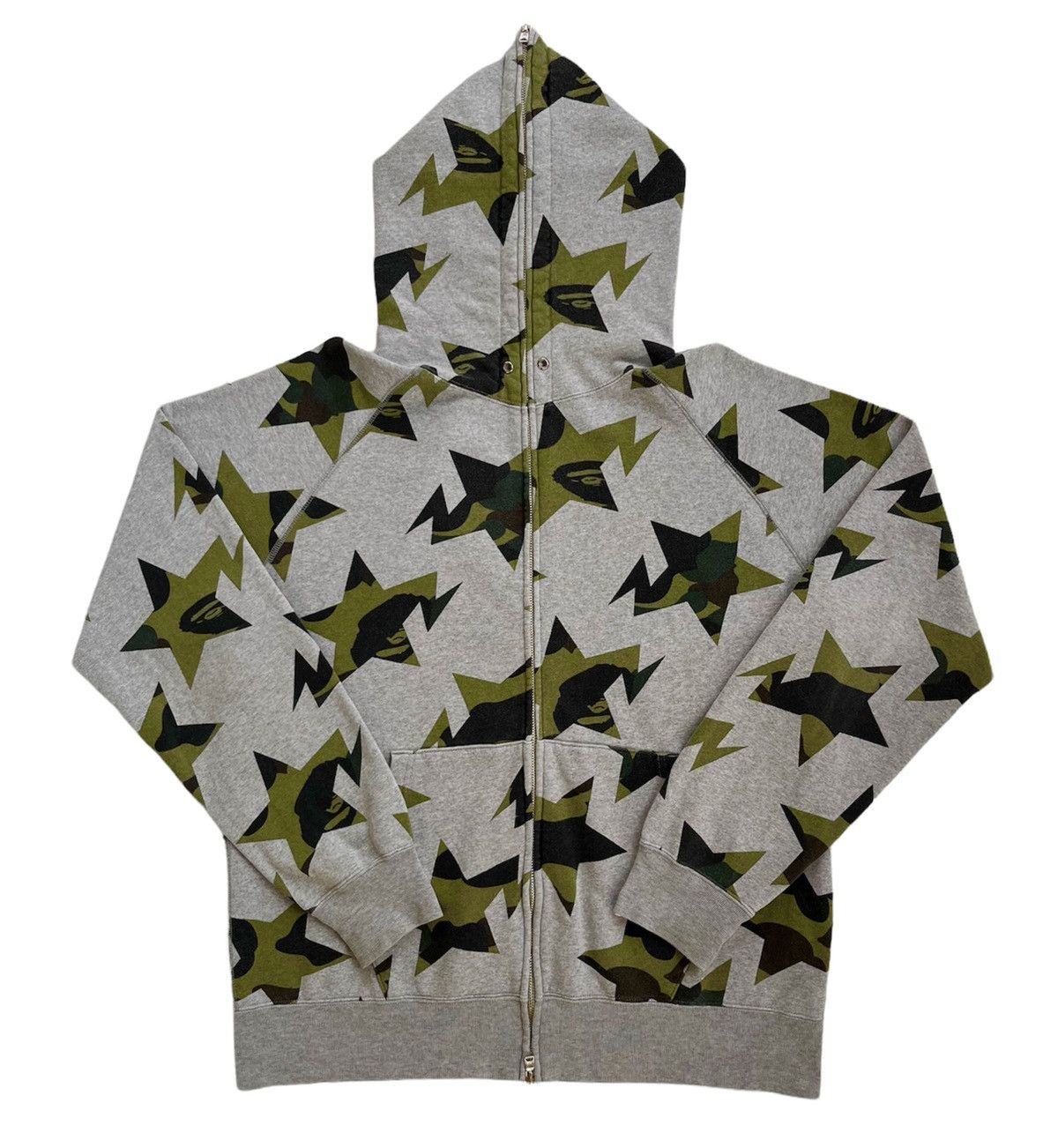 image of Og Bapesta Camo Fullzip Hoodie in Grey, Men's (Size XL)