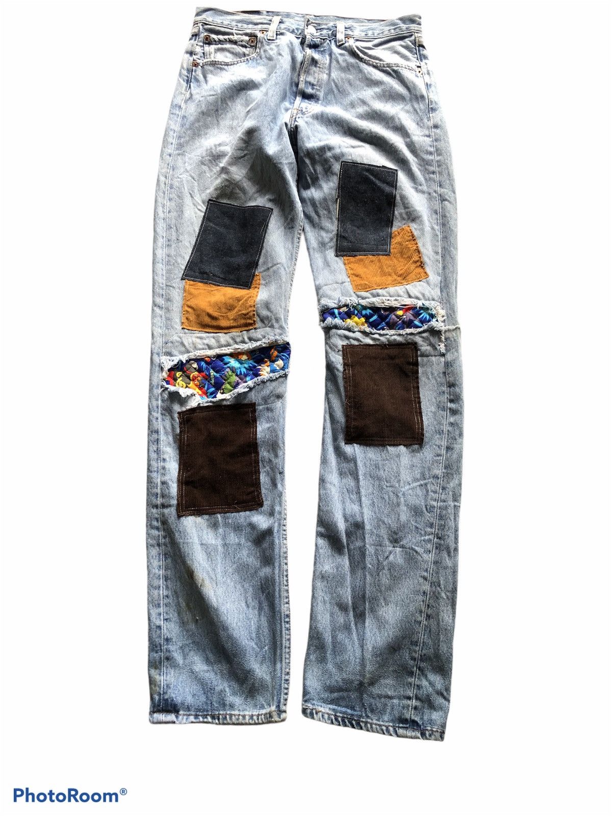 image of Levis Vintage 501 90's Denim Patchwork in Blue, Men's (Size 31)