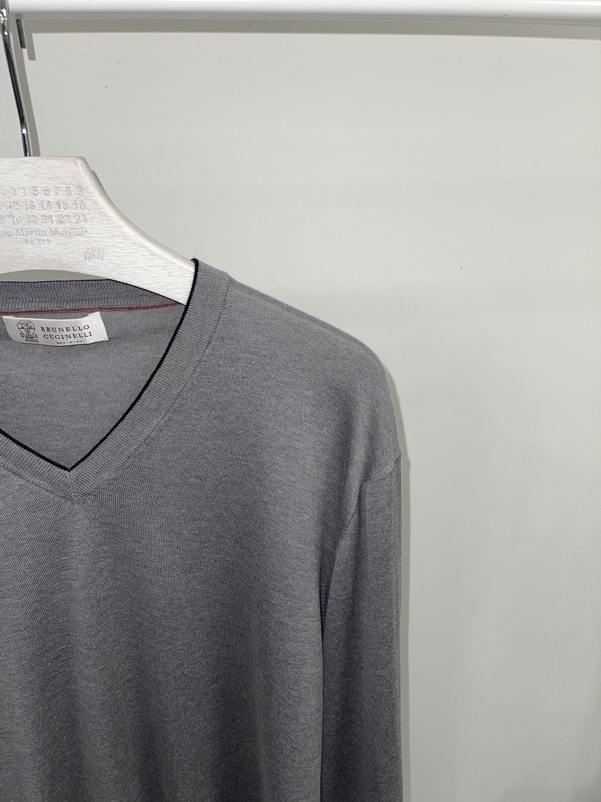 Brunello Cucinelli Brunello Cucinelli Gray V-Neck Sweater Size US XL / EU 56 / 4 - 2 Thumbnail