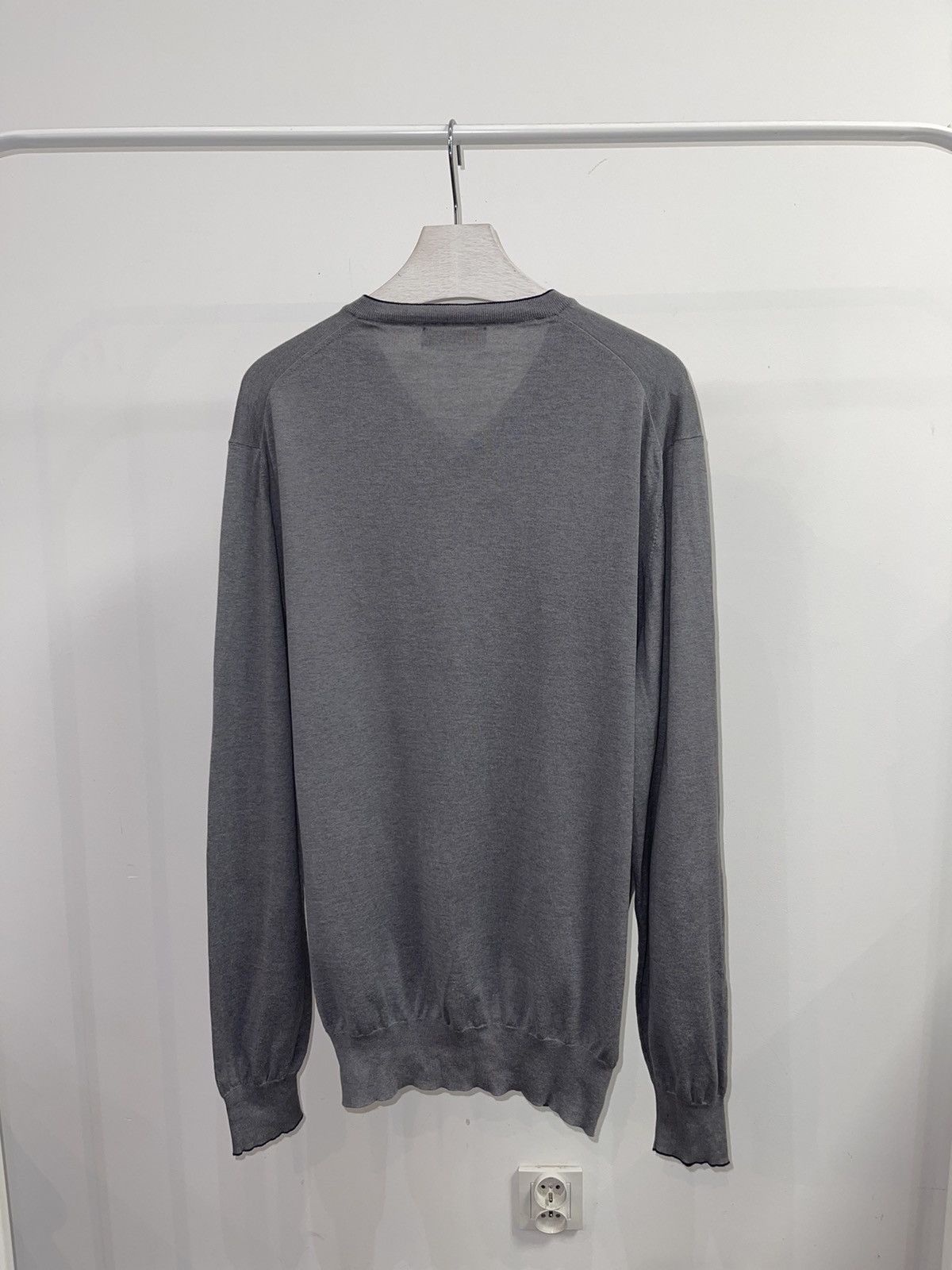 Brunello Cucinelli Brunello Cucinelli Gray V-Neck Sweater Size US XL / EU 56 / 4 - 4 Thumbnail