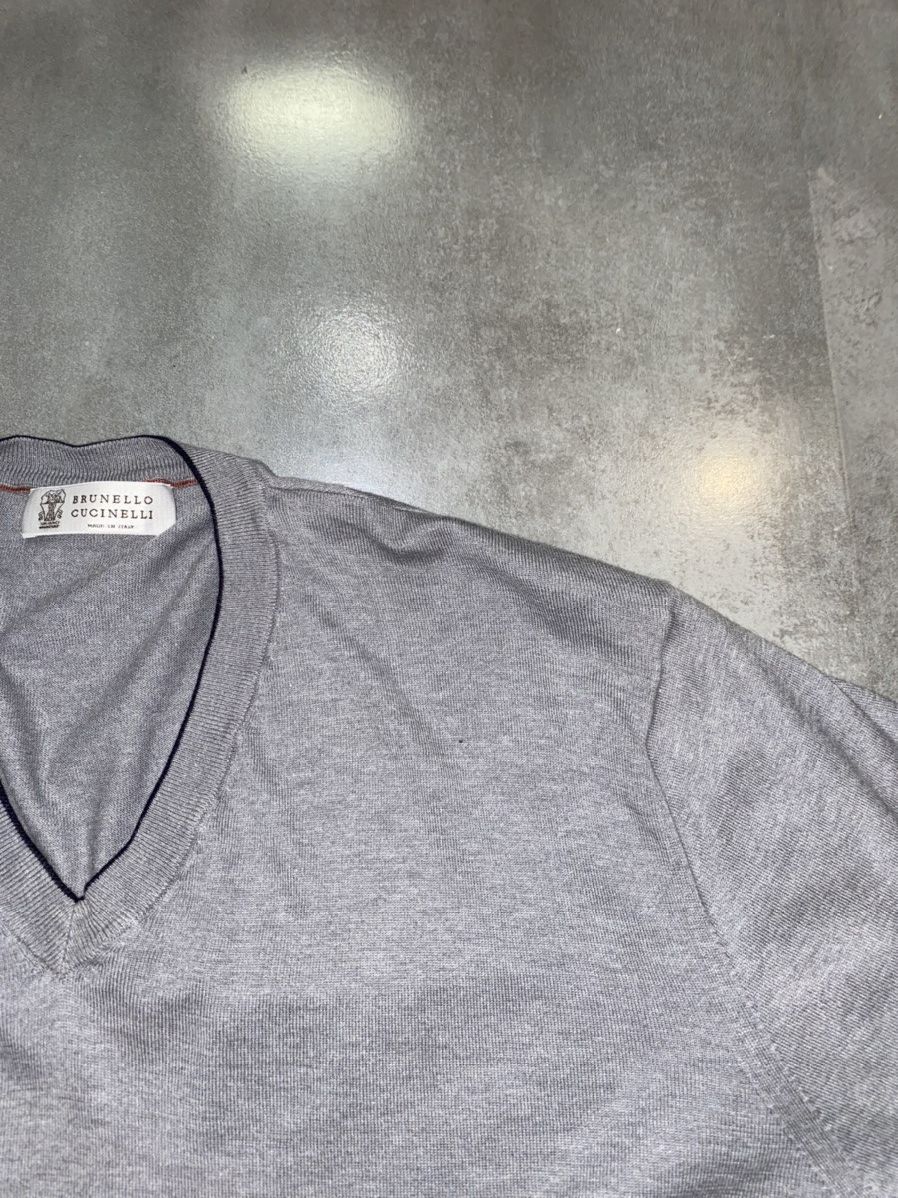 Brunello Cucinelli Brunello Cucinelli Gray V-Neck Sweater Size US XL / EU 56 / 4 - 9 Thumbnail
