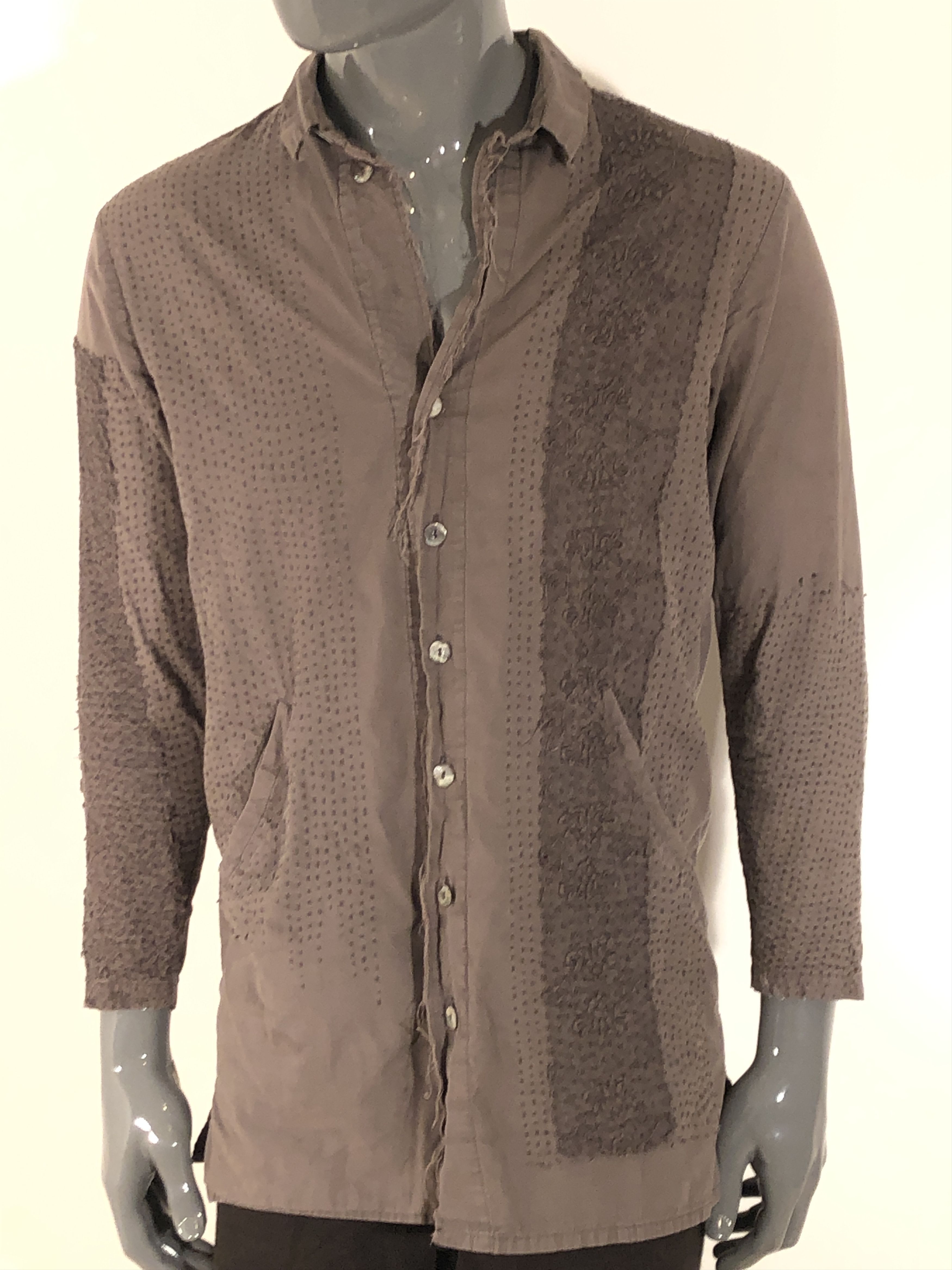 image of By Walid Long Floral Cotton Jacket Shirt in Brown, Men's (Size Large)