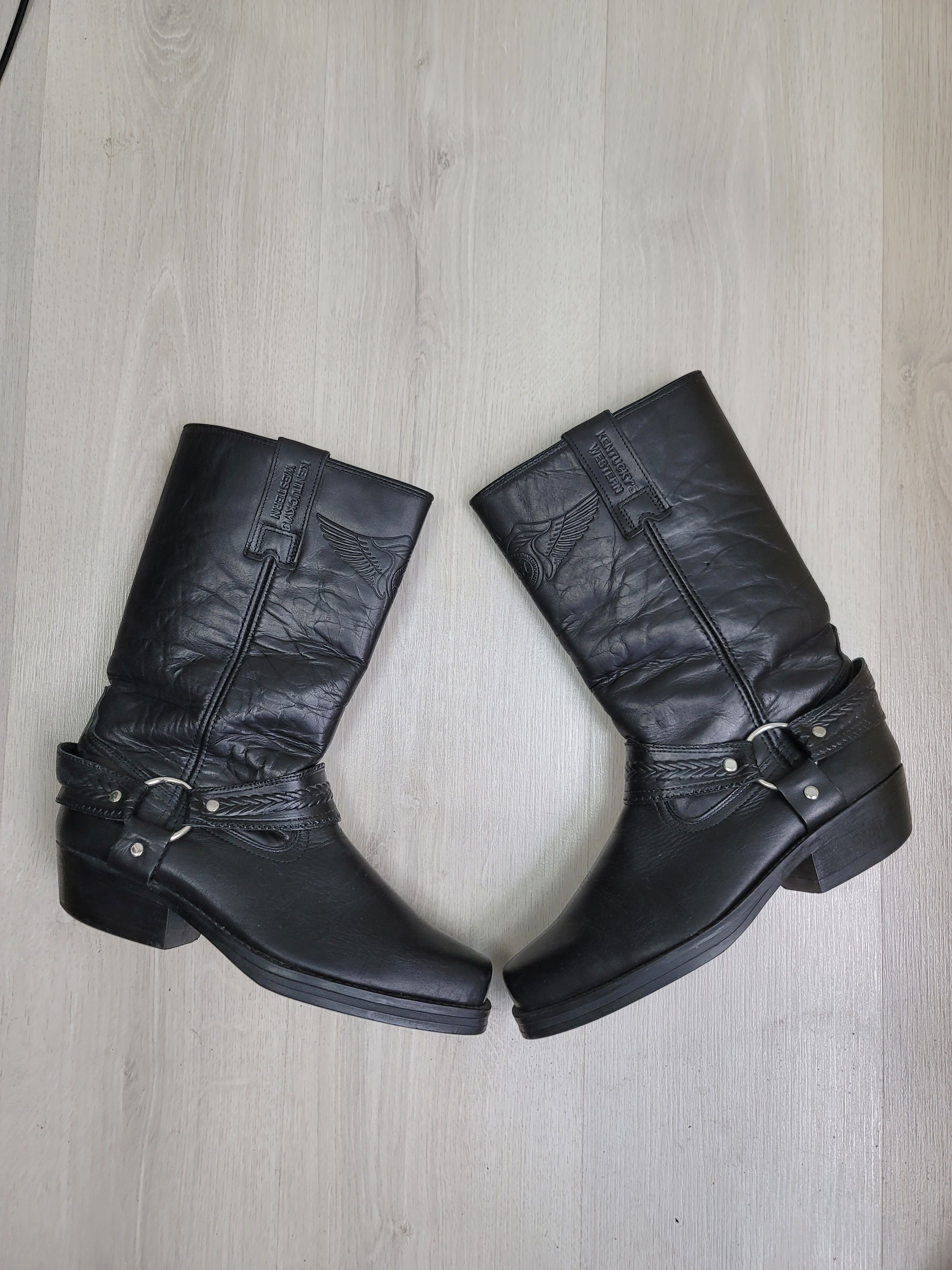 image of Genuine Leather Kentuckys Western Boots Cowboy Leather Size 41 in Black, Men's