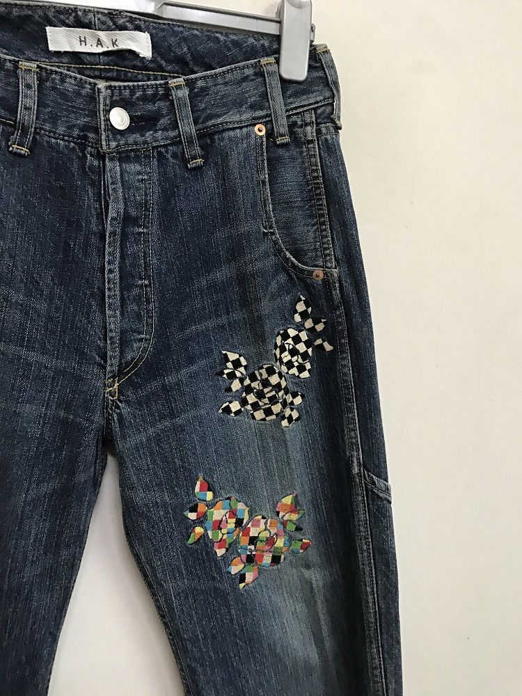 Vintage H.A.K Japan " Golden Fish " Embroidery Distress Denim Size US 30 / EU 46 - 2 Thumbnail