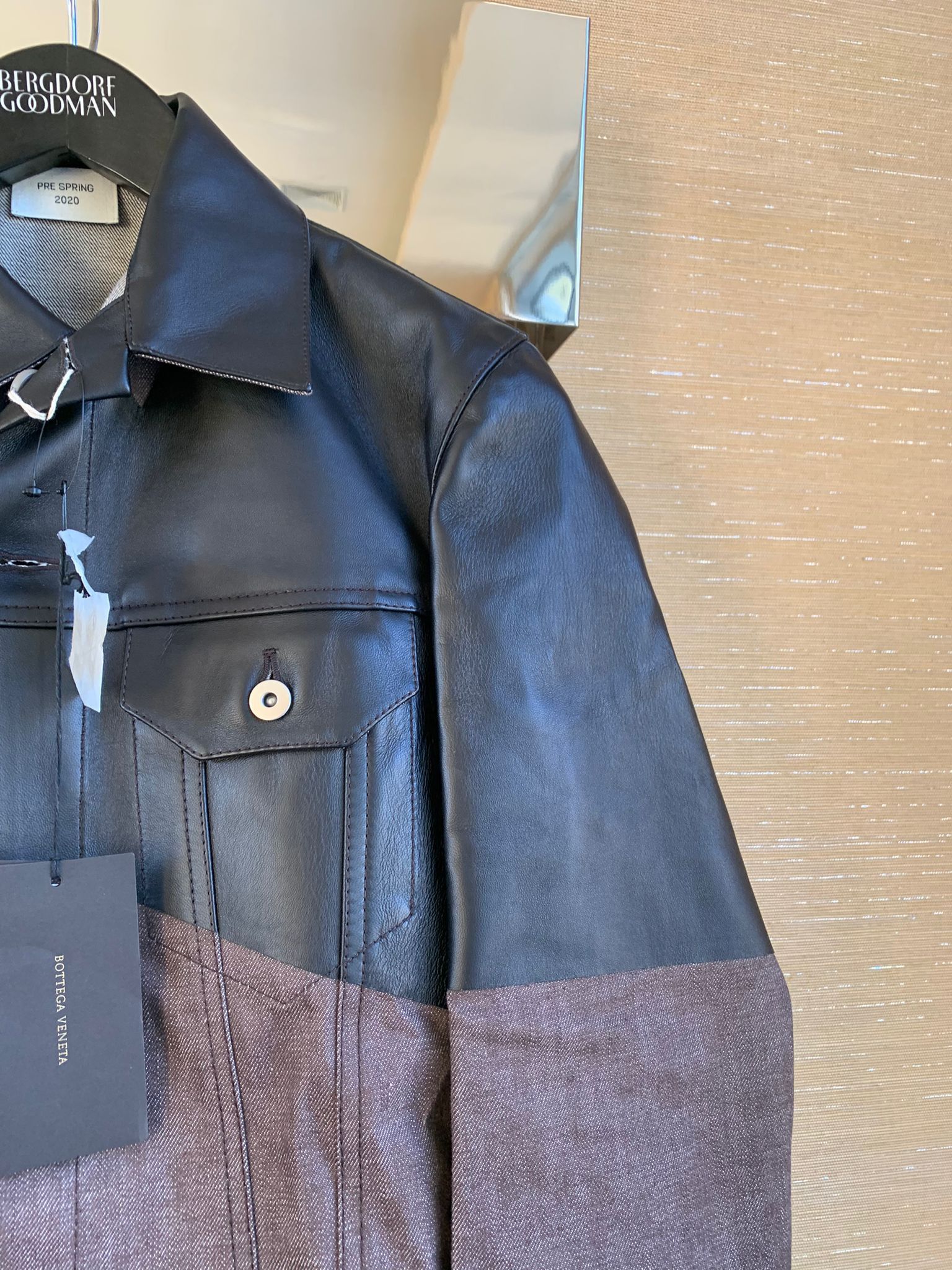 Bottega Veneta Leather Hybrid Denim Jacket in Brown Black Size US M / EU 48-50 / 2 - 10 Thumbnail