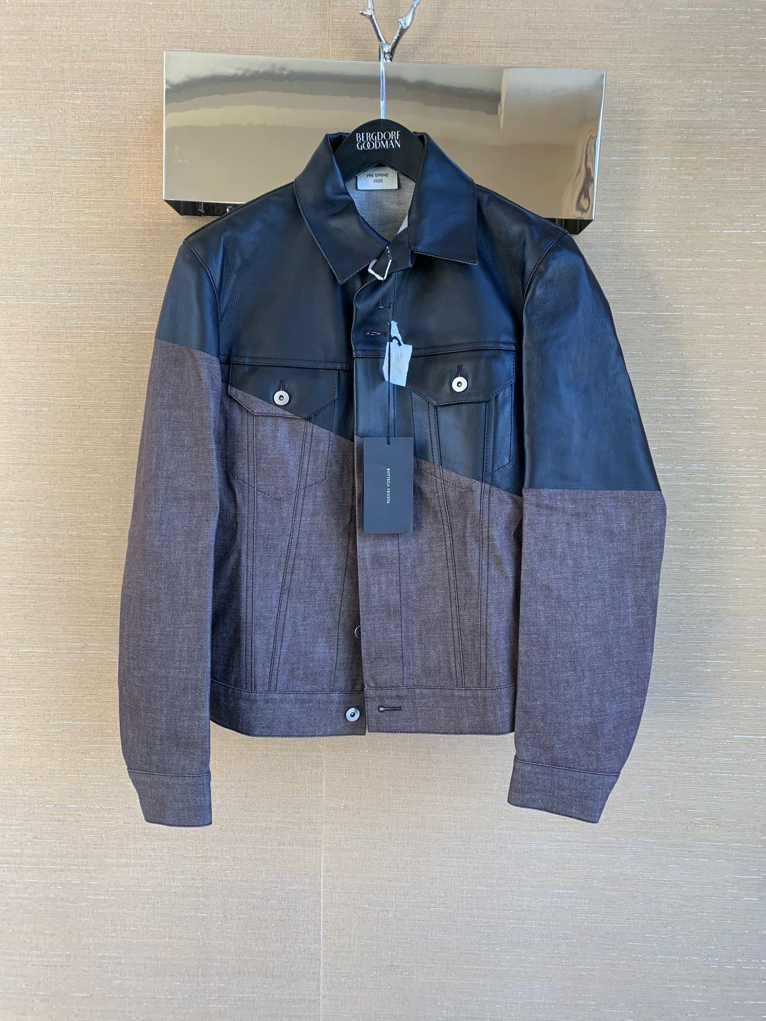 Bottega Veneta Leather Hybrid Denim Jacket in Brown Black Size US M / EU 48-50 / 2 - 2 Thumbnail