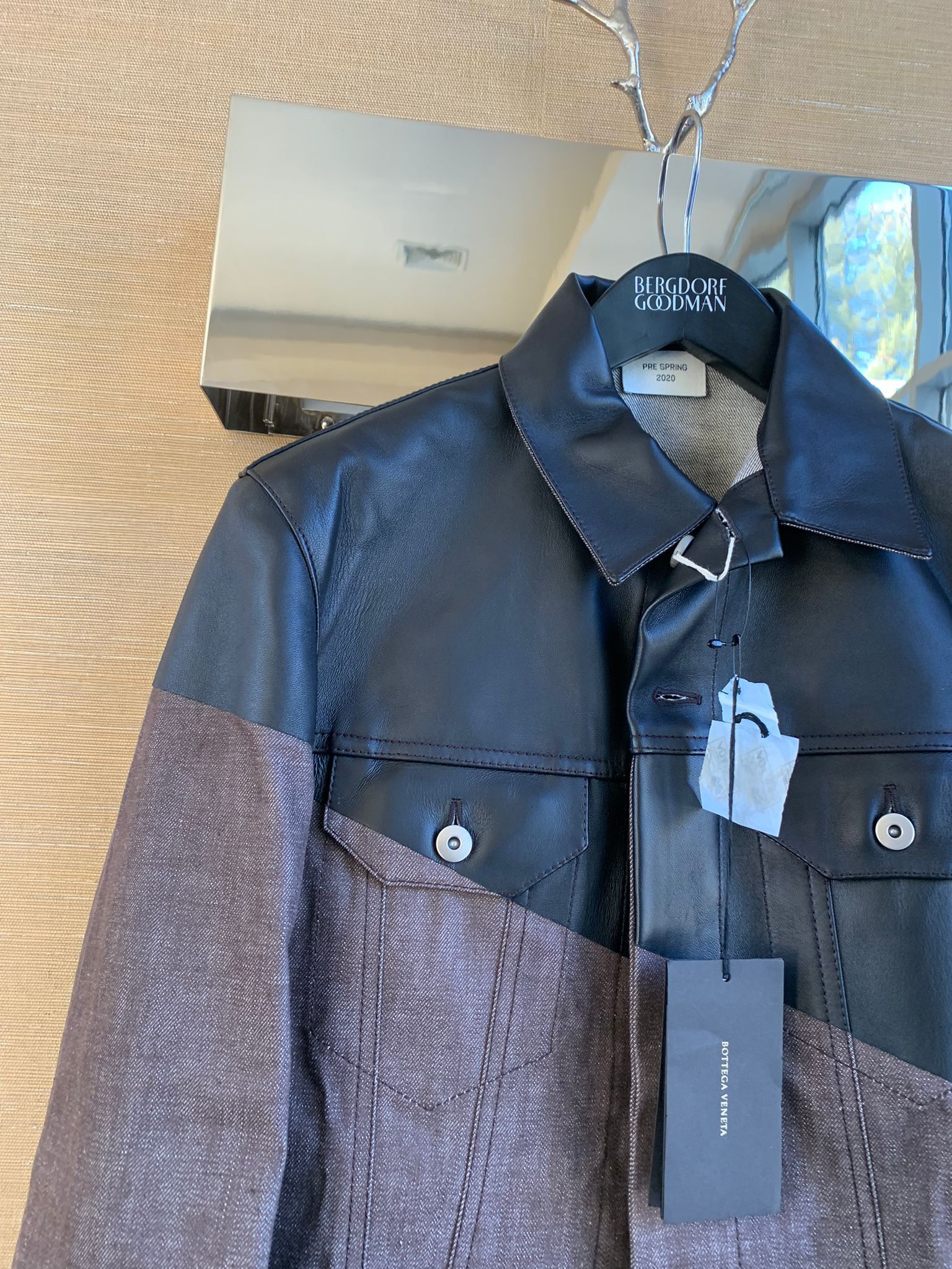Bottega Veneta Leather Hybrid Denim Jacket in Brown Black Size US M / EU 48-50 / 2 - 7 Thumbnail