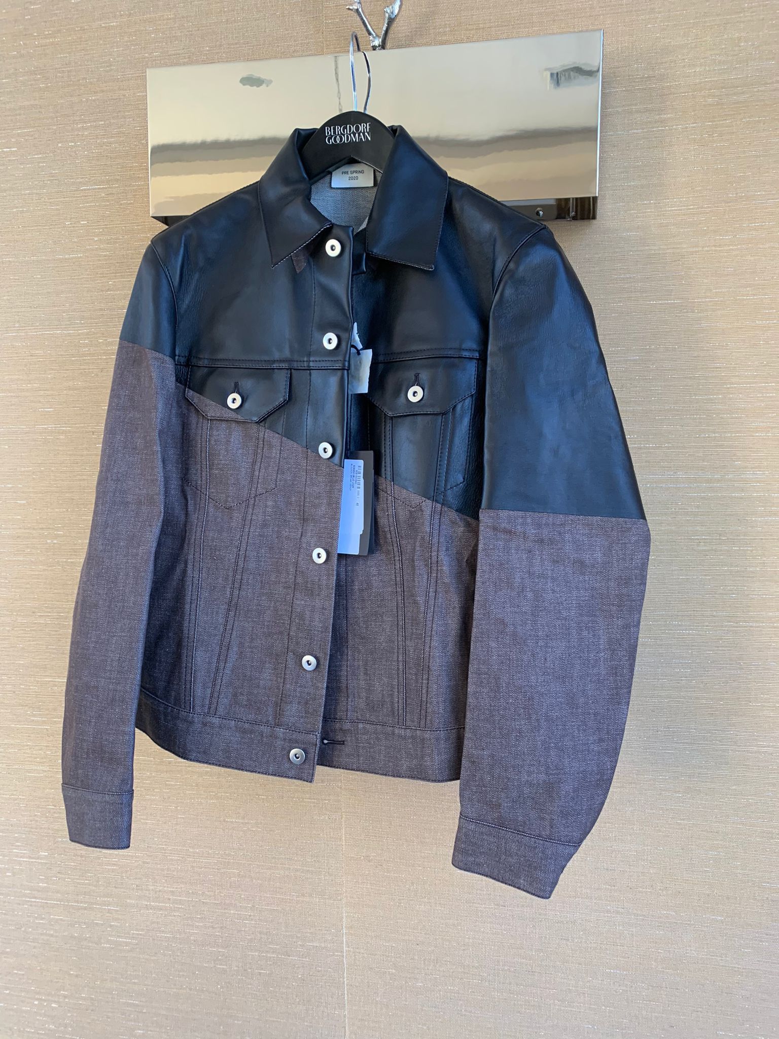 Bottega Veneta Leather Hybrid Denim Jacket in Brown Black Size US M / EU 48-50 / 2 - 13 Thumbnail