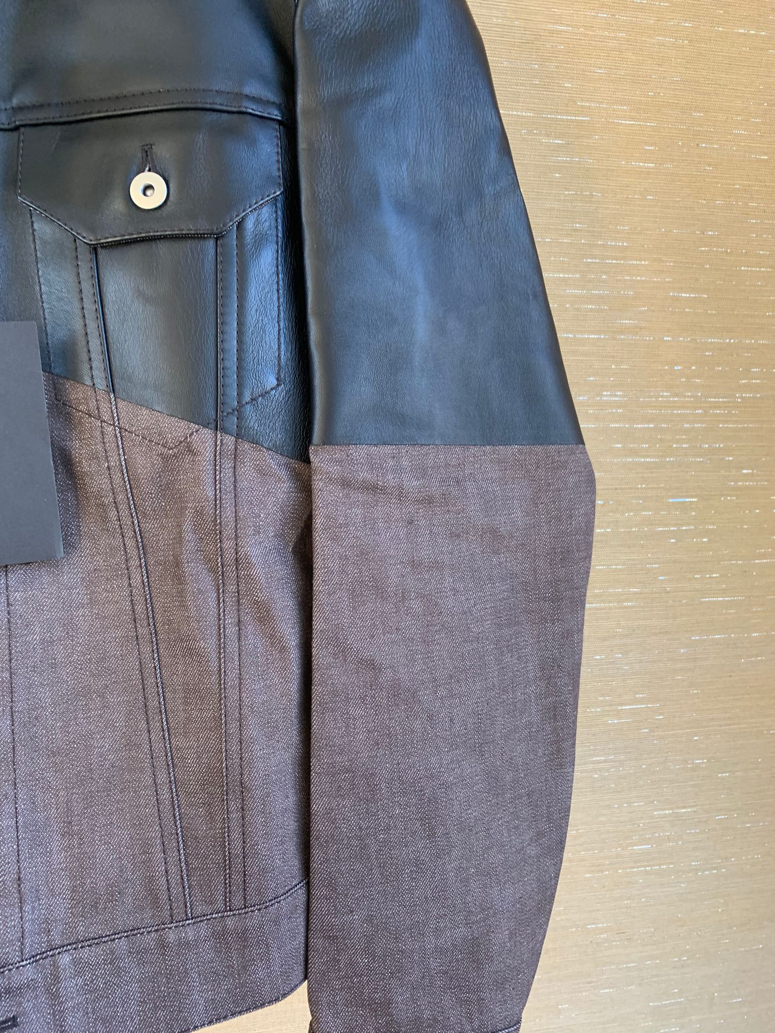 Bottega Veneta Leather Hybrid Denim Jacket in Brown Black Size US M / EU 48-50 / 2 - 11 Thumbnail