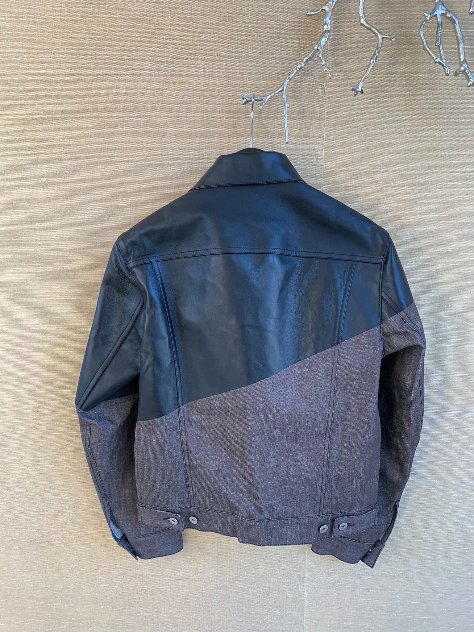 Bottega Veneta Leather Hybrid Denim Jacket in Brown Black Size US M / EU 48-50 / 2 - 18 Thumbnail
