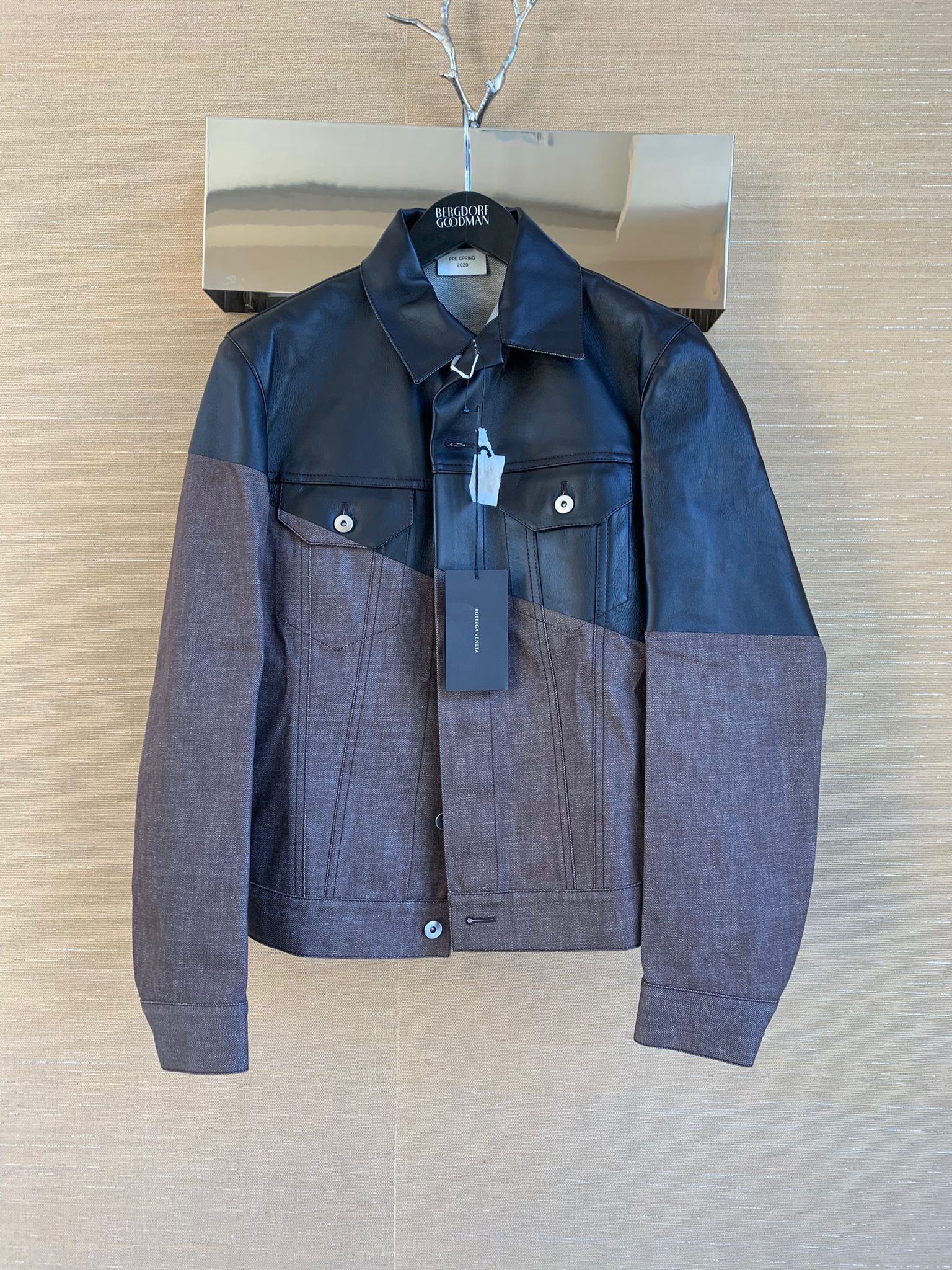 Bottega Veneta Leather Hybrid Denim Jacket in Brown Black Size US M / EU 48-50 / 2 - 3 Thumbnail