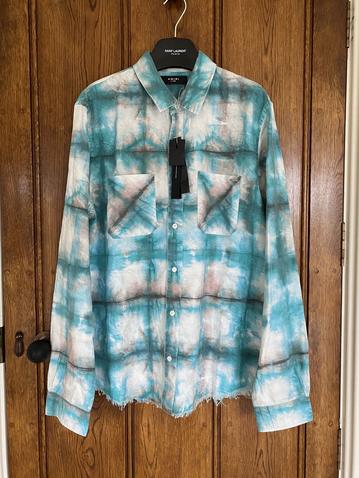 image of Fw20 Amiri Watercolour Raw Hem Flannel XL £679, Men's