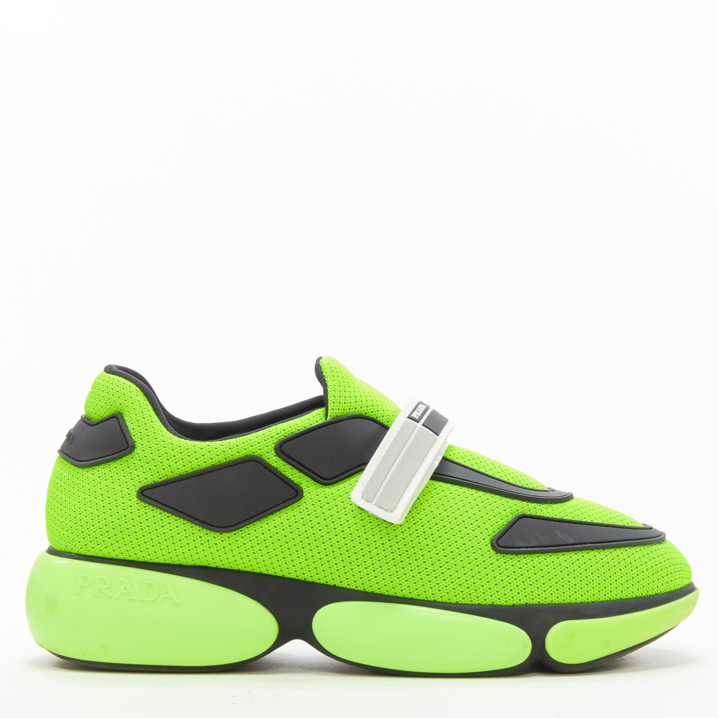 image of Prada Cloudbust Neon Fluorescent Green Mesh Logo Strap Low Top Sneakers Eu35.5, Women's