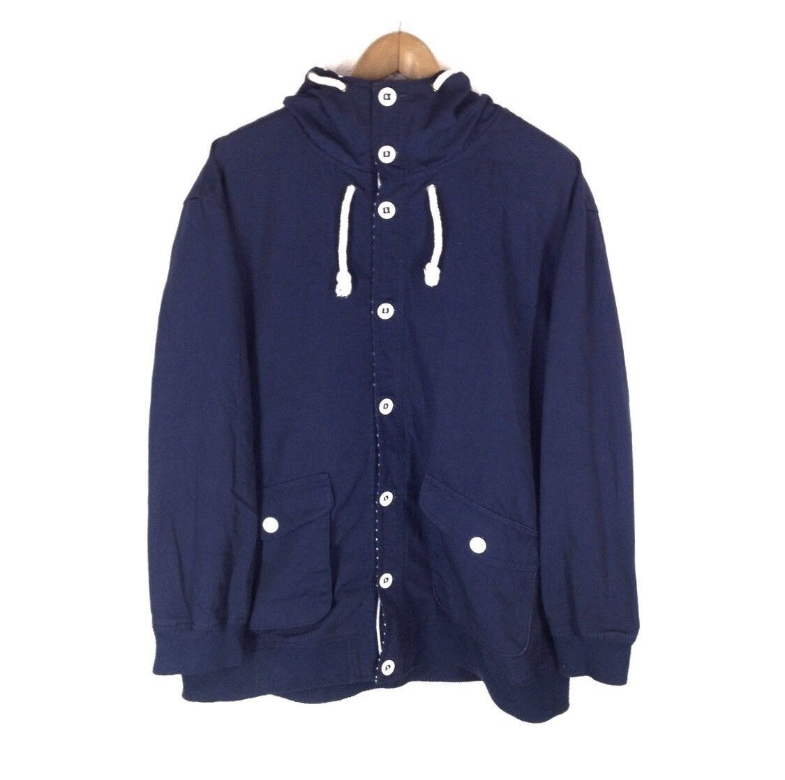 image of Designer Jungle Storm Sweater/ Windbreaker With Hoodie / Jacket in Navy Blue, Men's (Size Large)