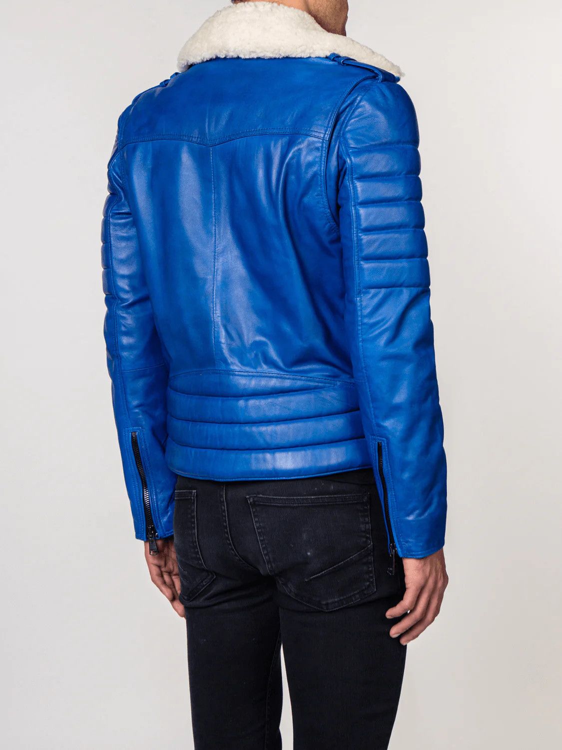 Genuine Leather LADC Paris Perfecto Blue Leather Jacket With Fur Collar Size US XS / EU 42 / 0 - 3 Thumbnail