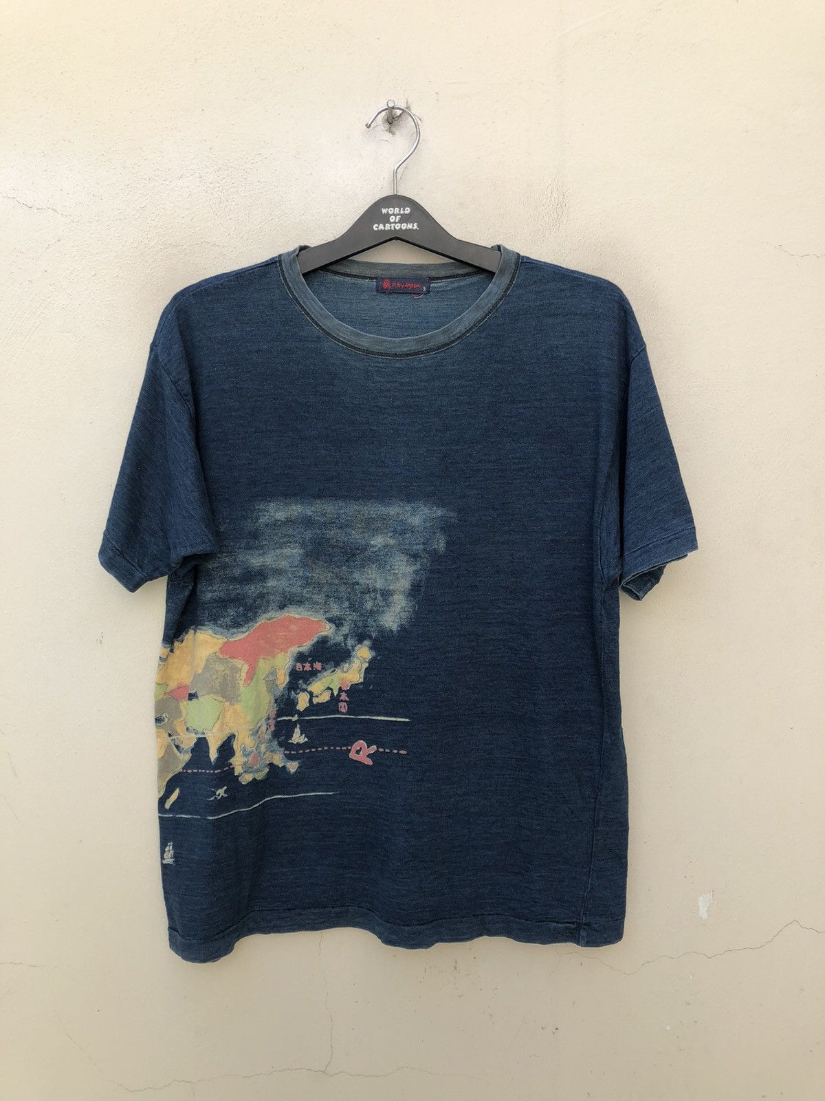 45rpm Vintage 45rpm Ageing Faded Indigo Blue Map t shirt Size US L / EU 52-54 / 3 - 1 Thumbnail