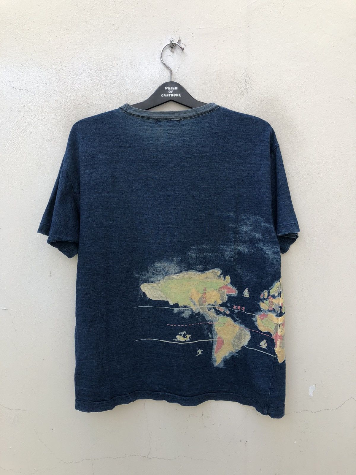 45rpm Vintage 45rpm Ageing Faded Indigo Blue Map t shirt Size US L / EU 52-54 / 3 - 7 Thumbnail