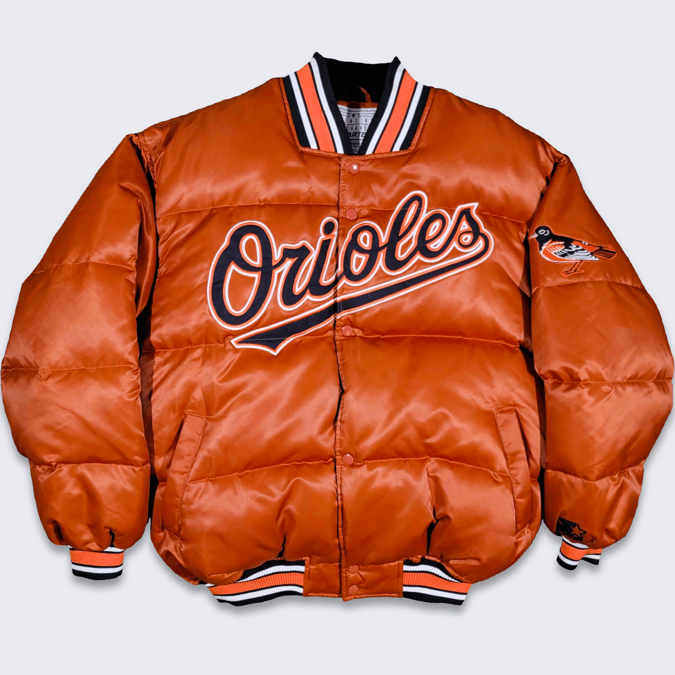 image of Mlb x Starter Baltimore Orioles Vintage 90's Starter Puffer Bubble Jacket in Burnt Orange (Size Lar