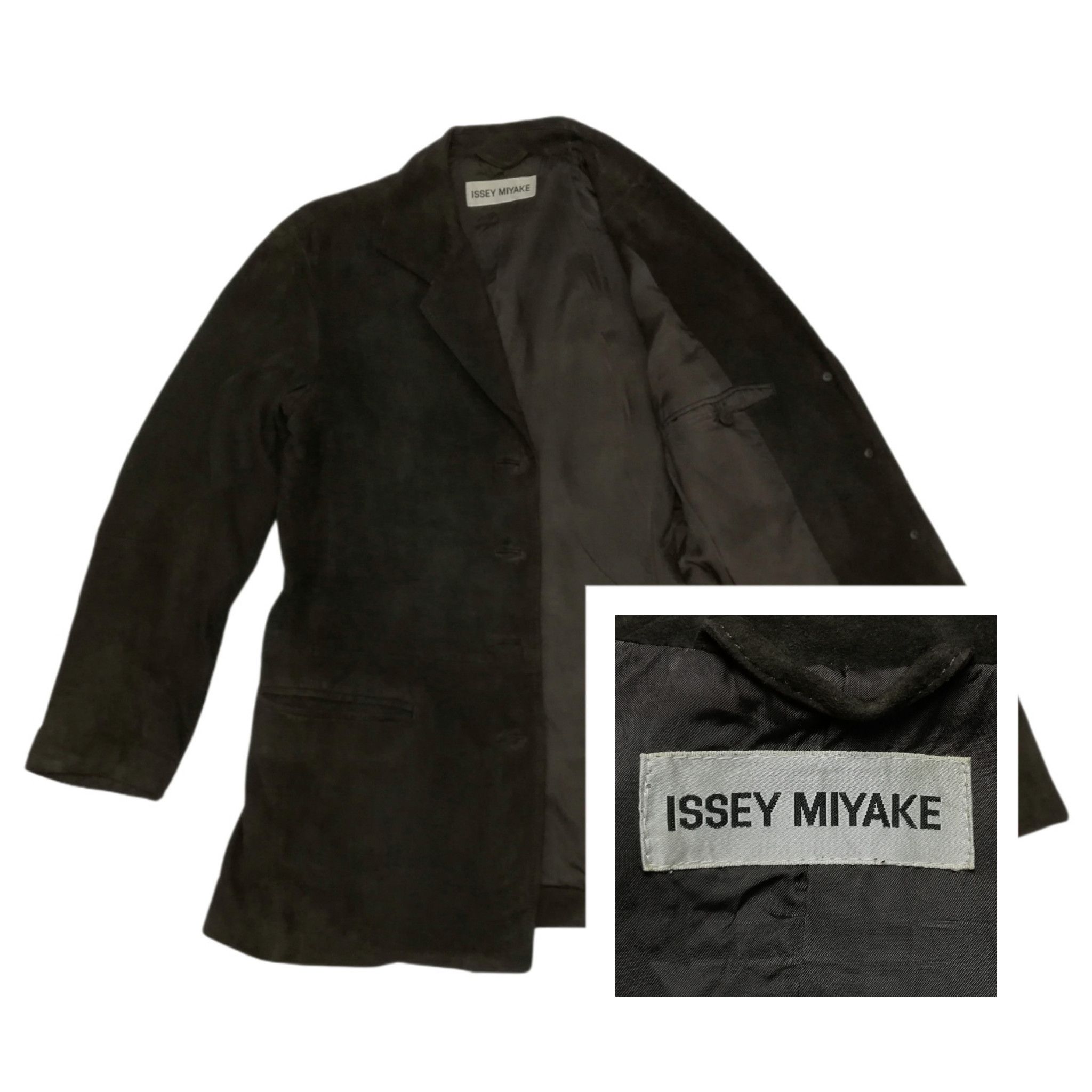 Issey Miyake white label faux suede crinkle shirt pant suit