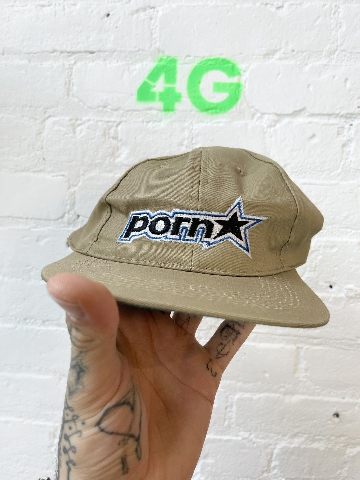 Pre-owned Vintage 90's Pornstar Brand Porn Hat Snapback Large Logo In Tan