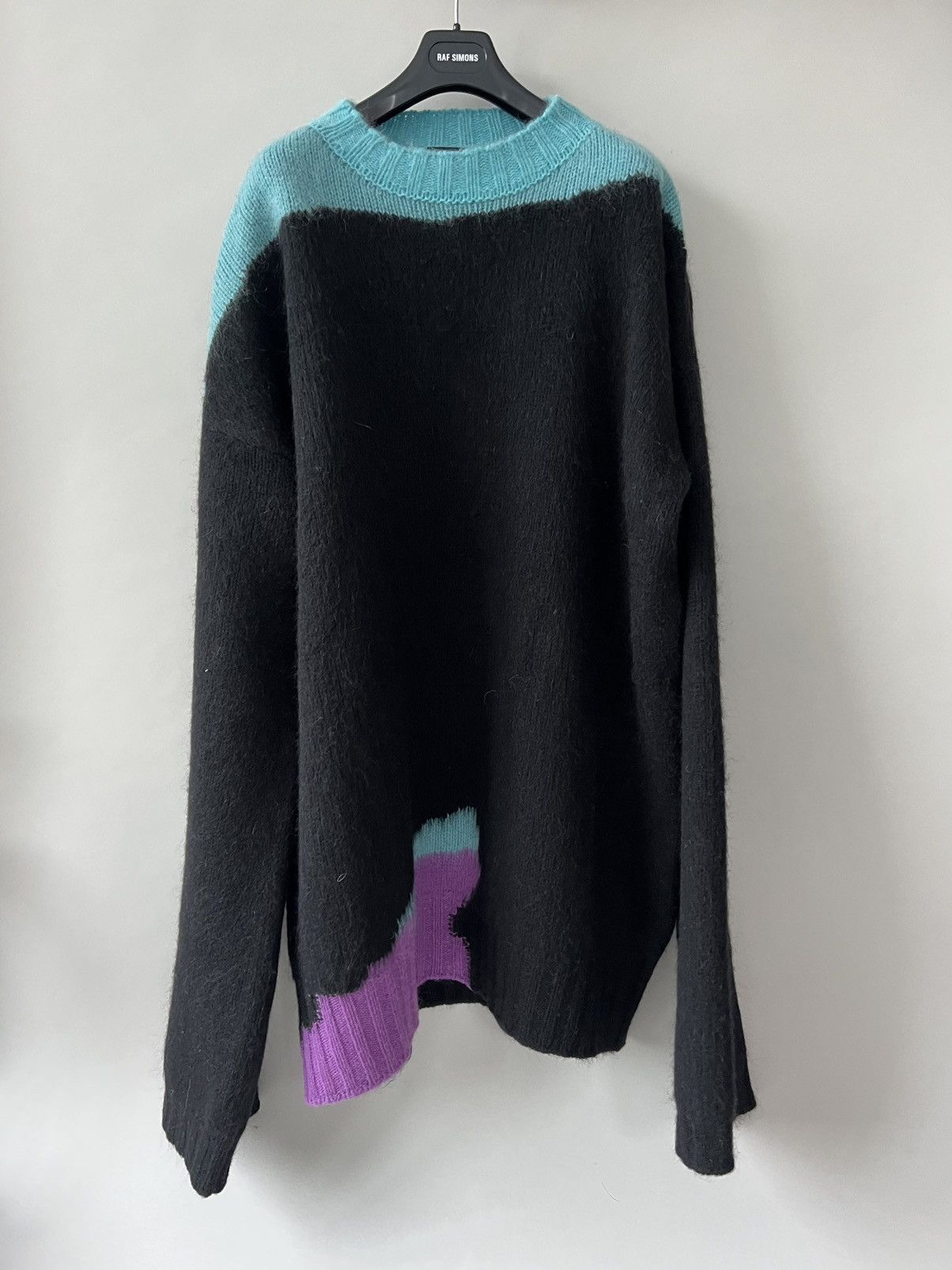 image of Raf Simons Oversized Boiled Knit Sweater in Black/Blue, Men's (Size XL)