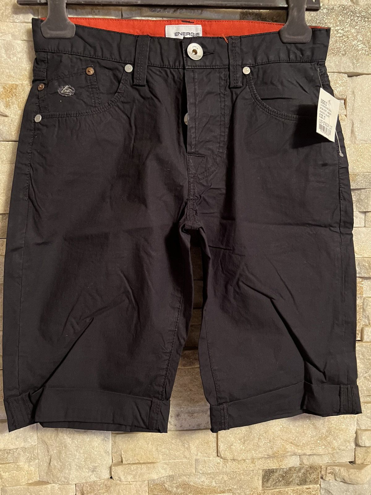 image of Energie Low-Rised Black Cotton Shorts Italy Size 27, Men's