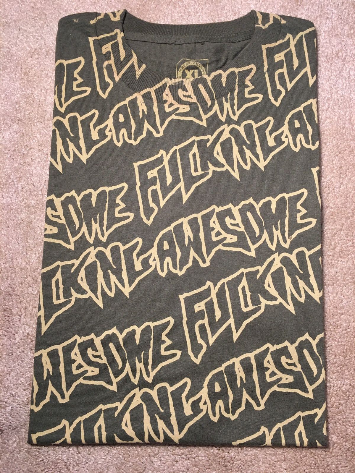 Fucking Awesome New 2007 Fucking Awesome Green Brown Tee All Over Logo FA O Size US XL / EU 56 / 4 - 1 Thumbnail