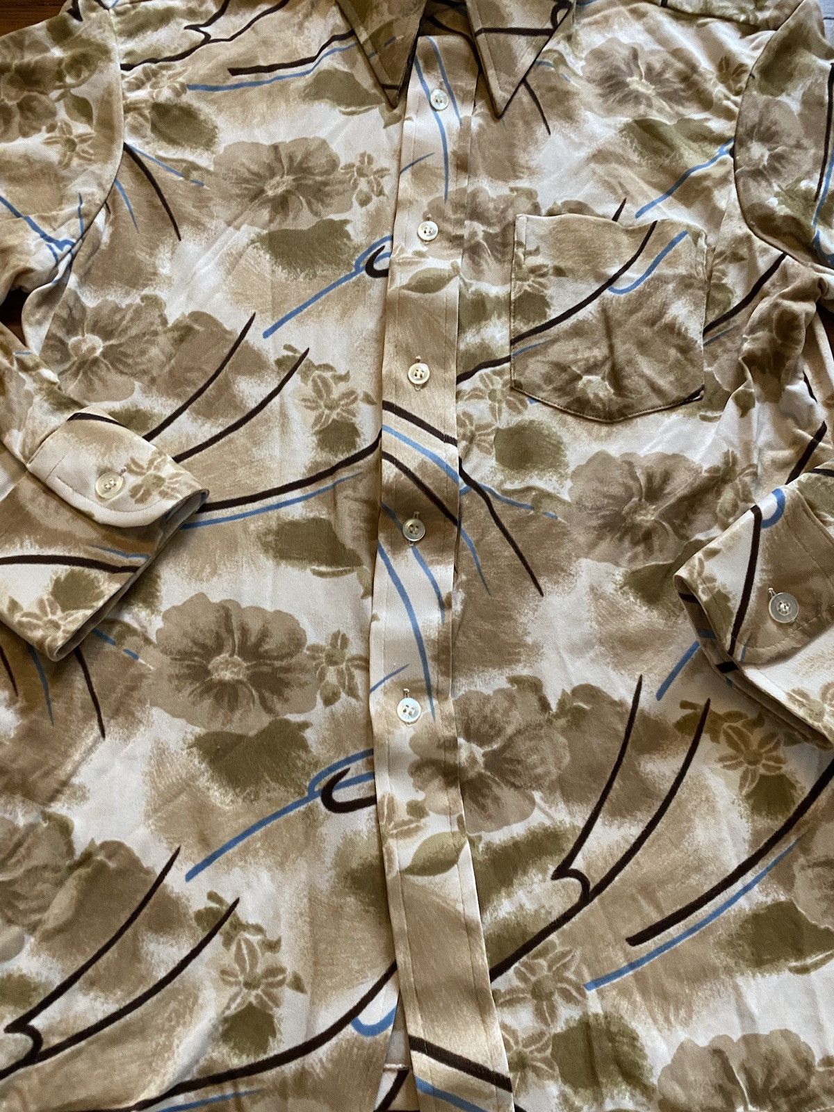 Retrofit Vintage 60’s Abstract Flowers Long Sleeve Button Up Size US M / EU 48-50 / 2 - 2 Thumbnail