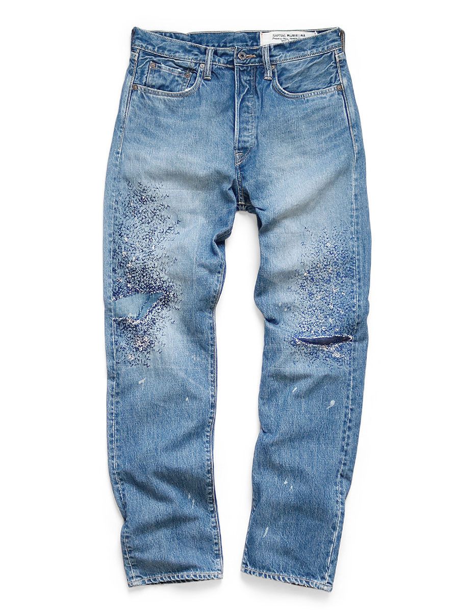 image of Kapital 14Oz Monkey Cisco 3 Year Proccessed Denim in Blue, Men's (Size 34)