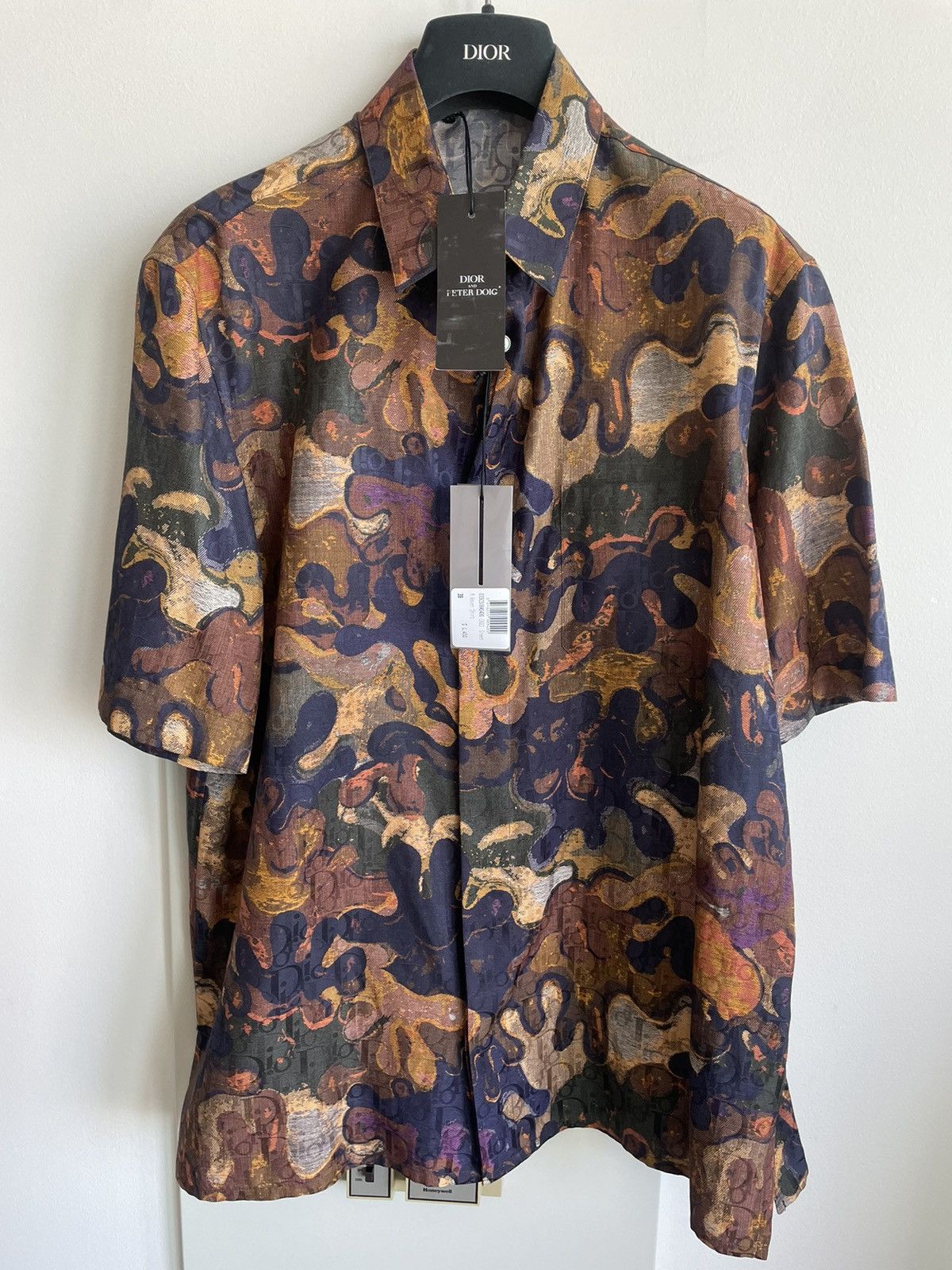 Dior Super Rare Runway Dior x Peter Doig Oblique Logo Silk Shirt Size US L / EU 52-54 / 3 - 1 Thumbnail