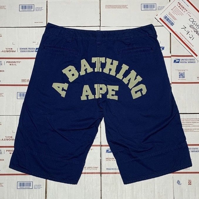 Bape OG Bape College Logo Blue Shorts | Grailed