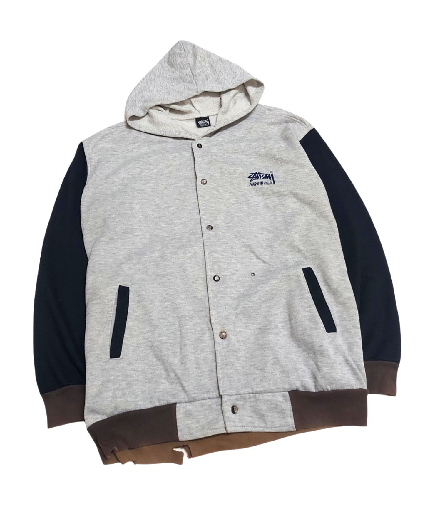 Stussy × Vintage RARE! VTG 90s STUSSY "MADE IN USA" VARSITY HOODIE Size US L / EU 52-54 / 3 - 4 Thumbnail