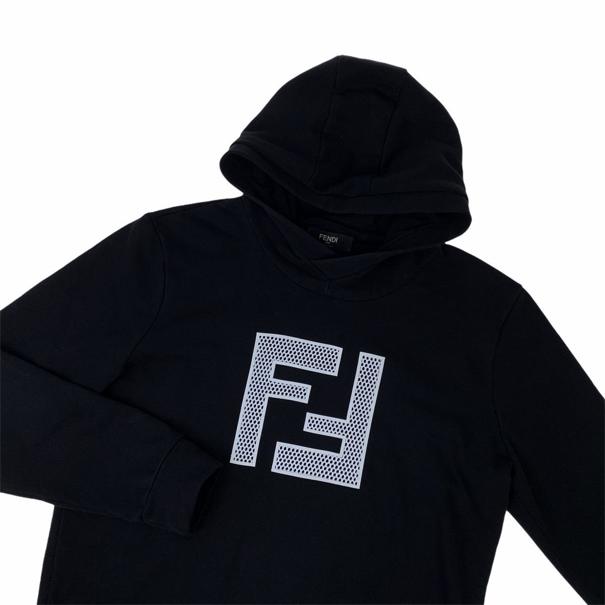 image of Fendi Ff Appliqué Logo Black Hoodie, Men's (Size 2XL)