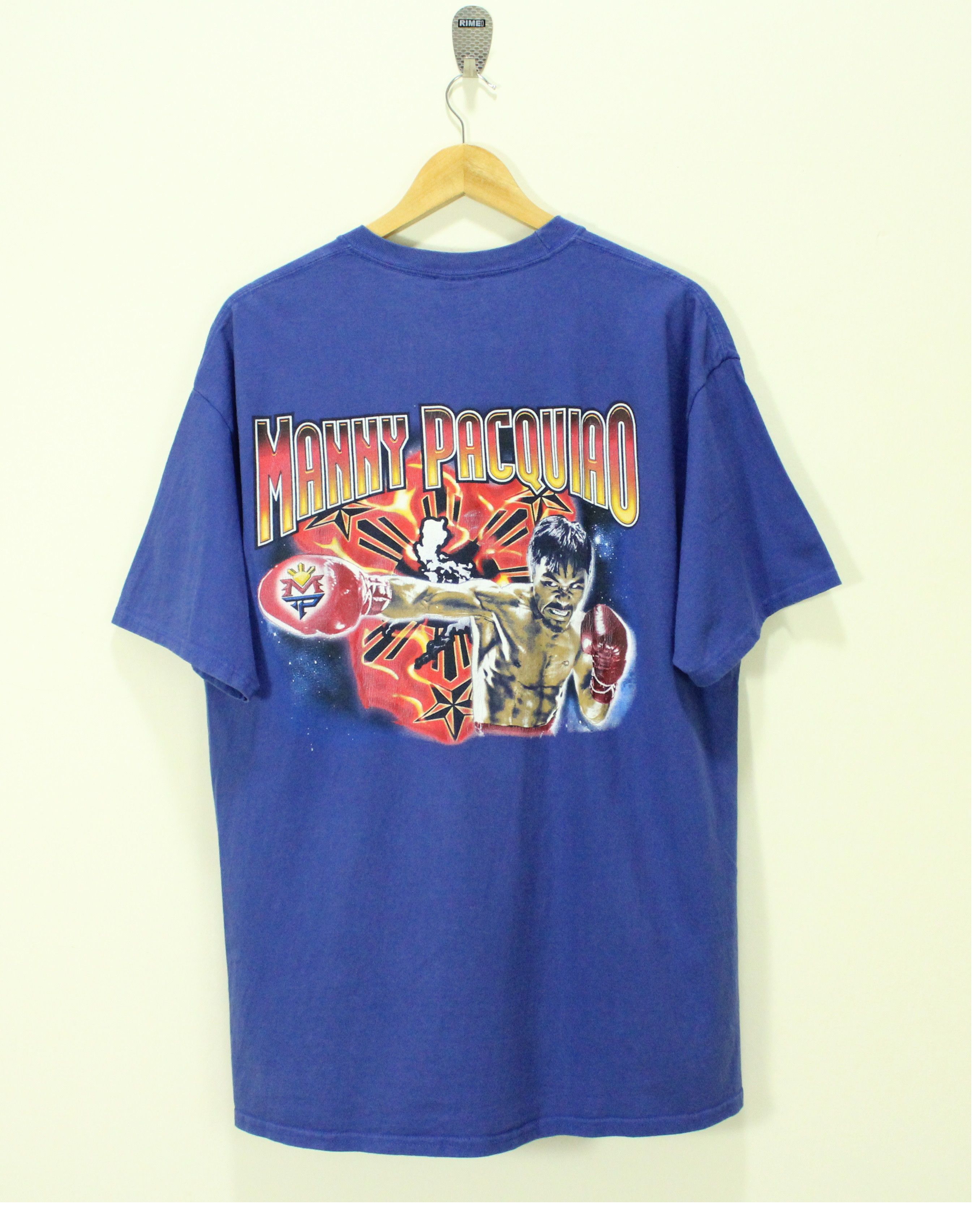 image of Vintage Manny Pacquiao T Shirt Boxer Mike Tyson in Blue, Men's (Size XL)