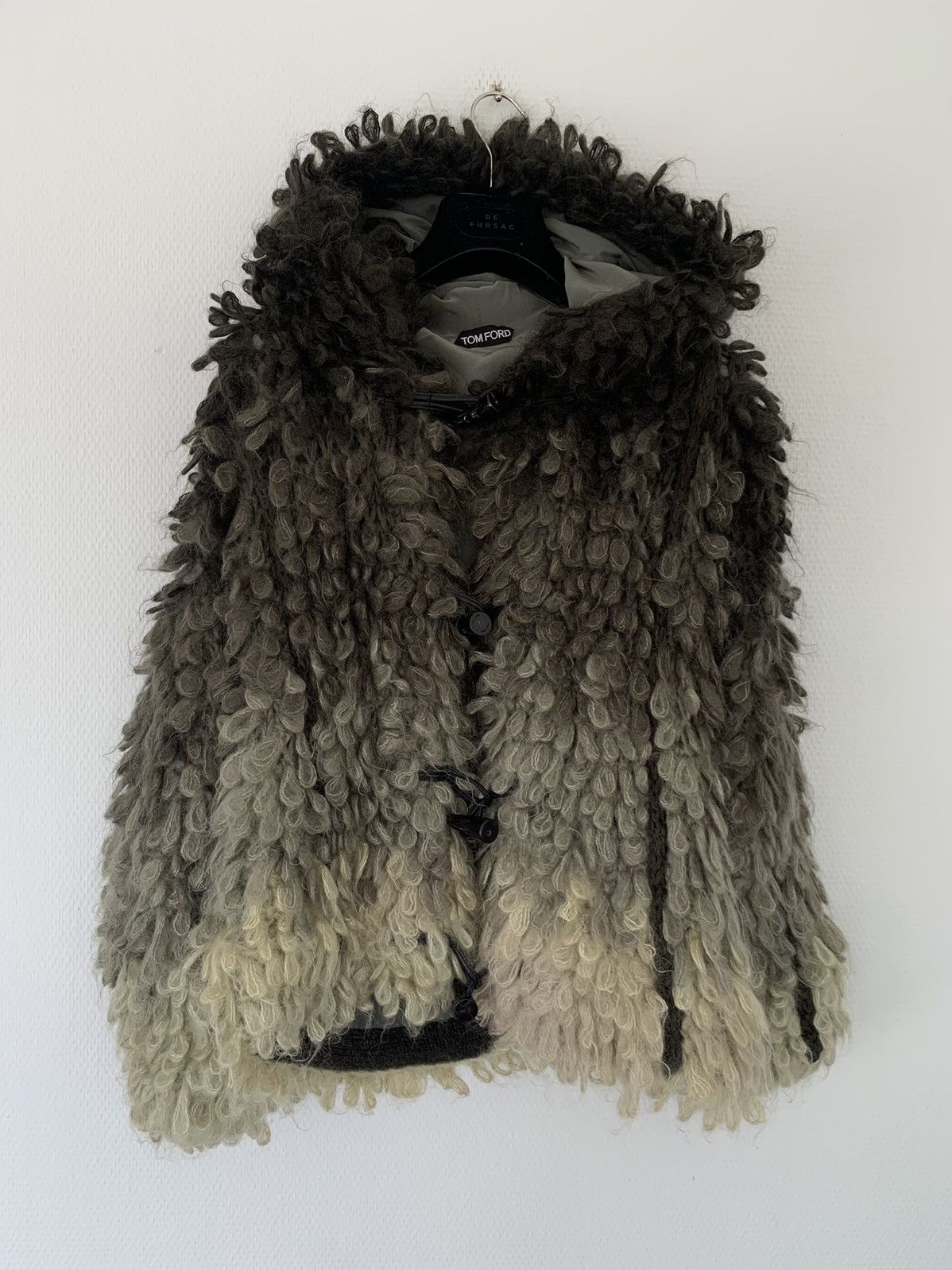 image of Tom Ford Fw2015 Runway Mohair Ombré Fuzzy Duffle Bomber Jacket in Black, Men's (Size Small)