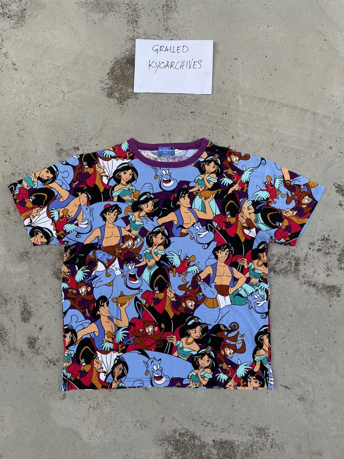 Disney × Vintage Y2K ALADDIN OVERPRINTED TEE Size US L / EU 52-54 / 3 - 3 Thumbnail
