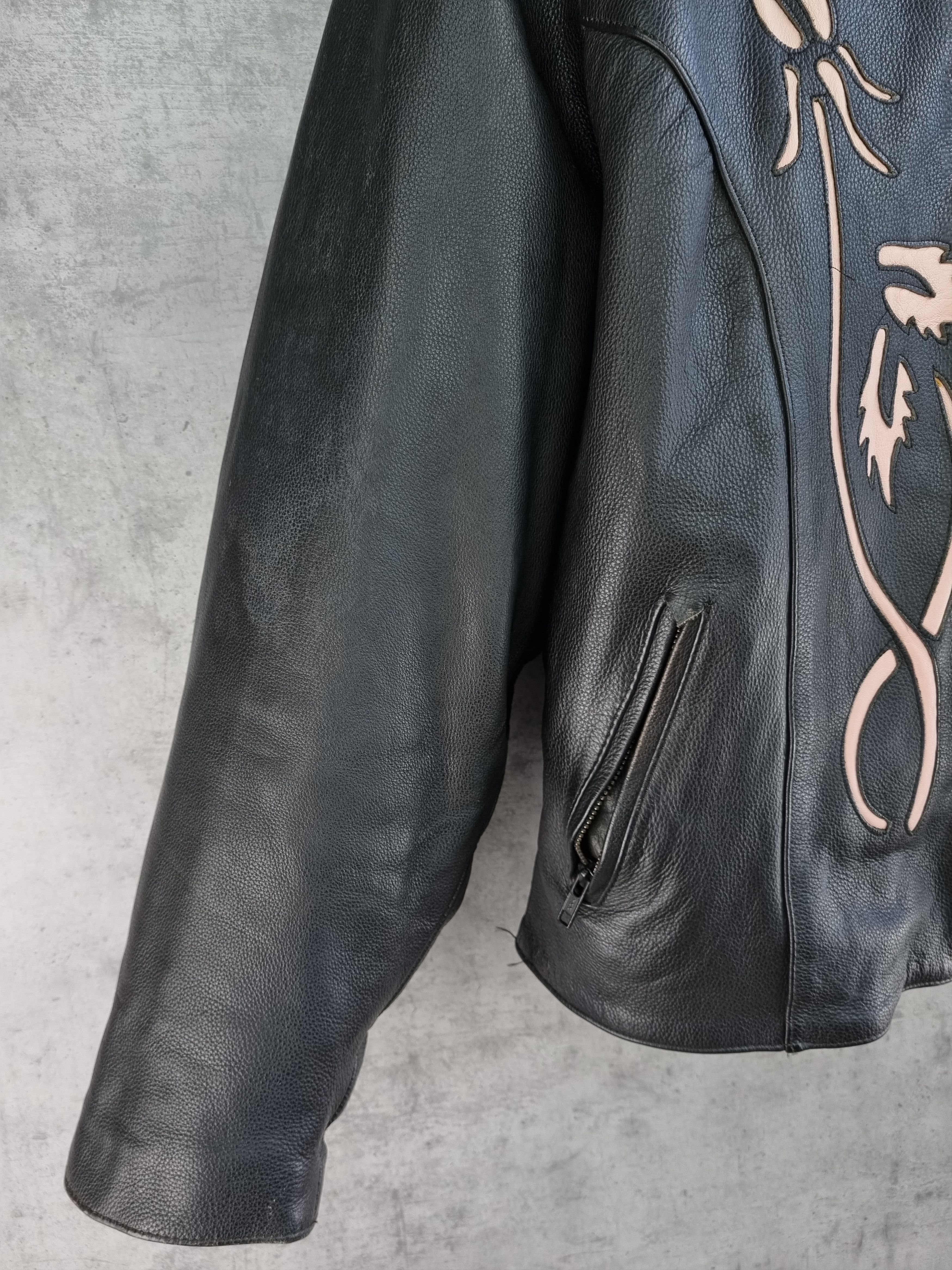 Genuine Leather 90s Leather Biker Jacket Japanese Motif Floral Yohji Style Size US M / EU 48-50 / 2 - 16 Thumbnail