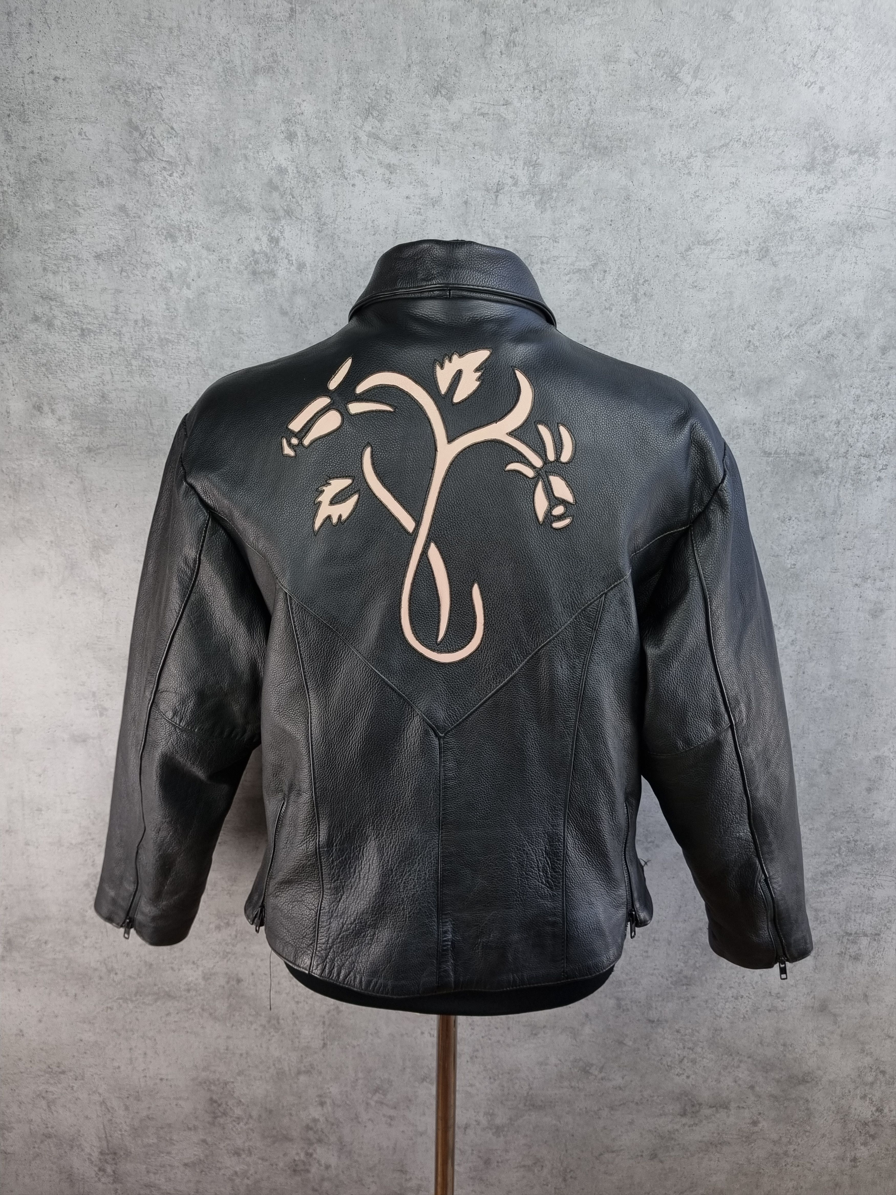 Genuine Leather 90s Leather Biker Jacket Japanese Motif Floral Yohji Style Size US M / EU 48-50 / 2 - 1 Thumbnail