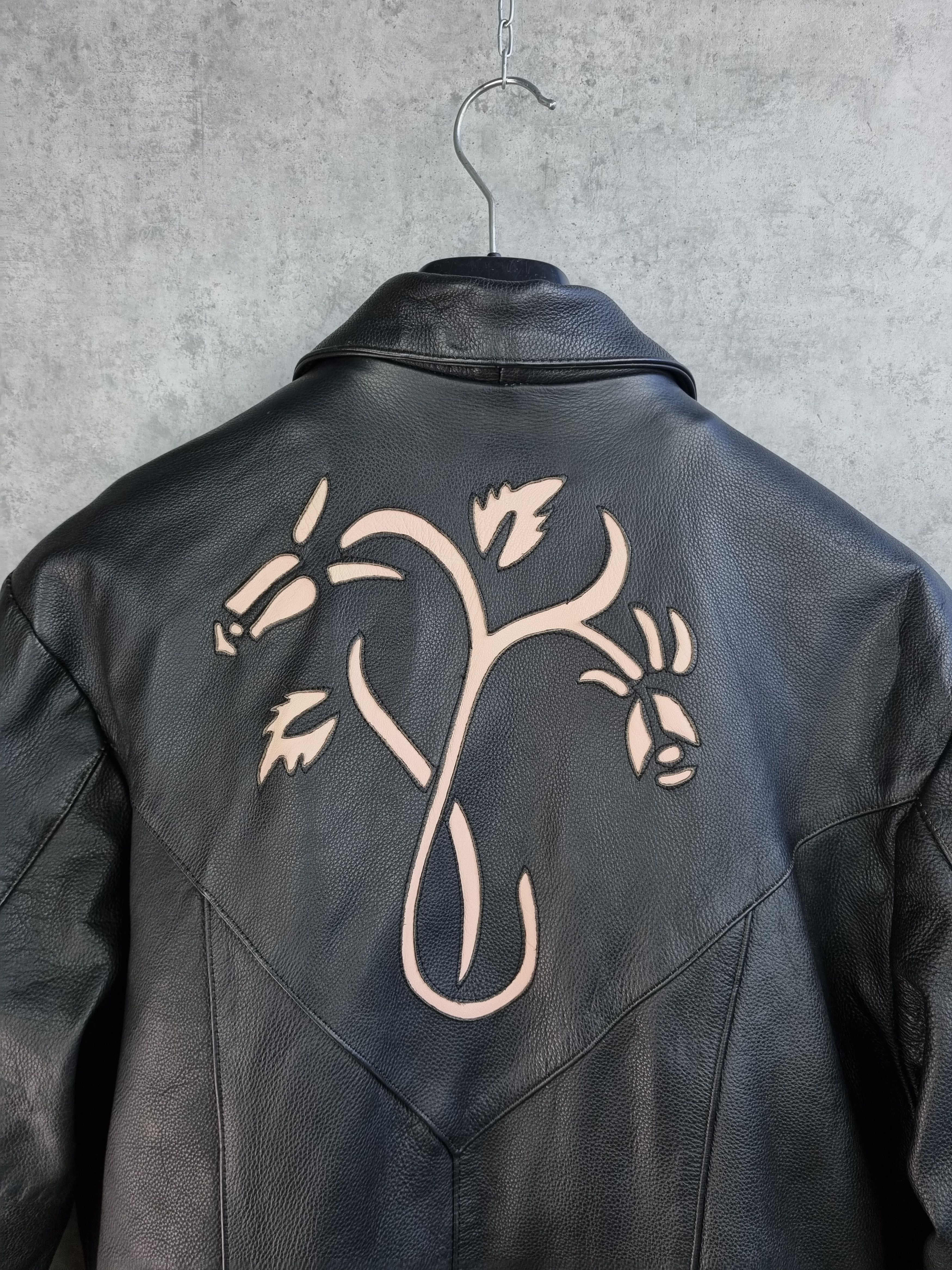Genuine Leather 90s Leather Biker Jacket Japanese Motif Floral Yohji Style Size US M / EU 48-50 / 2 - 10 Thumbnail