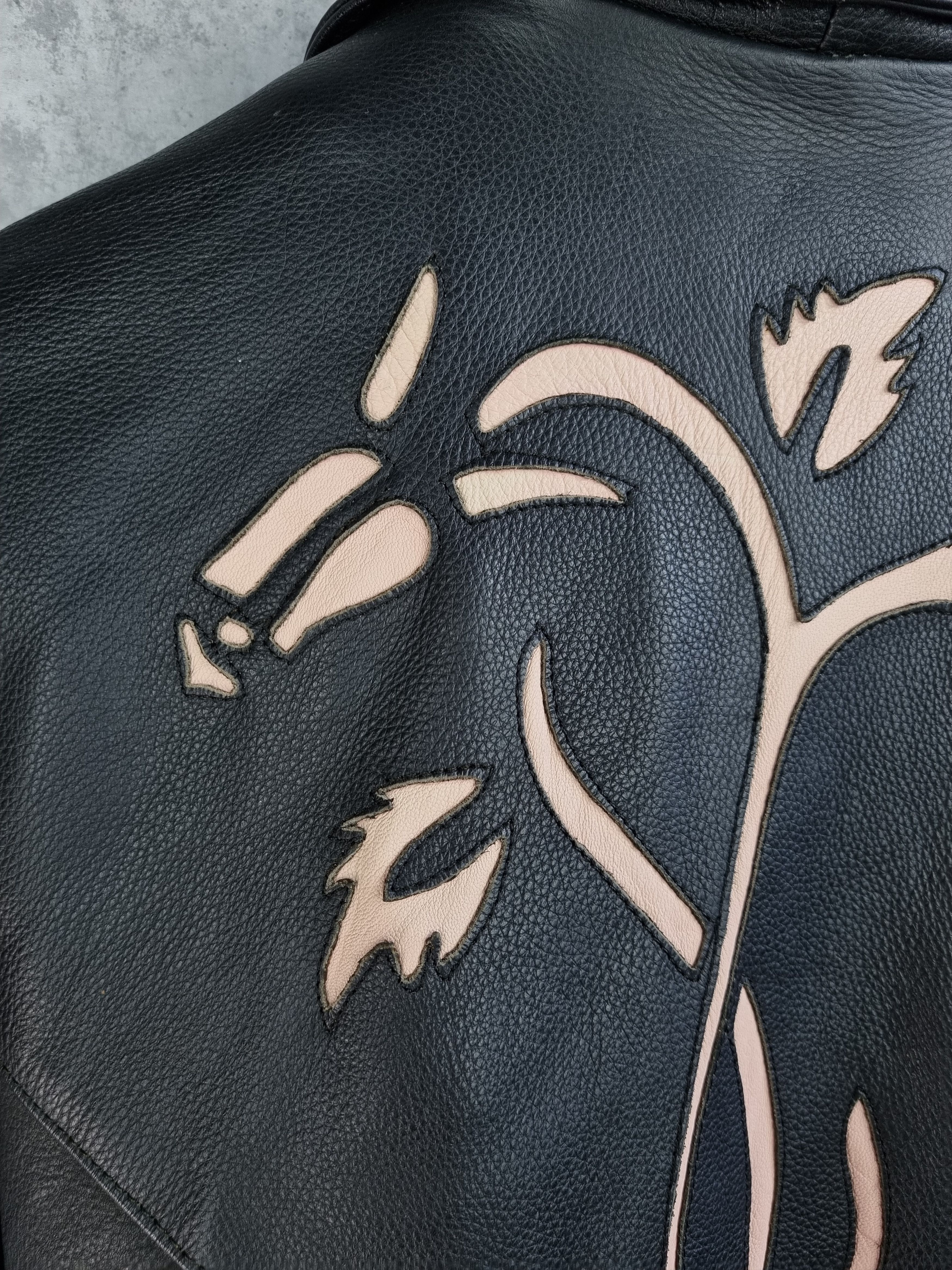 Genuine Leather 90s Leather Biker Jacket Japanese Motif Floral Yohji Style Size US M / EU 48-50 / 2 - 8 Thumbnail