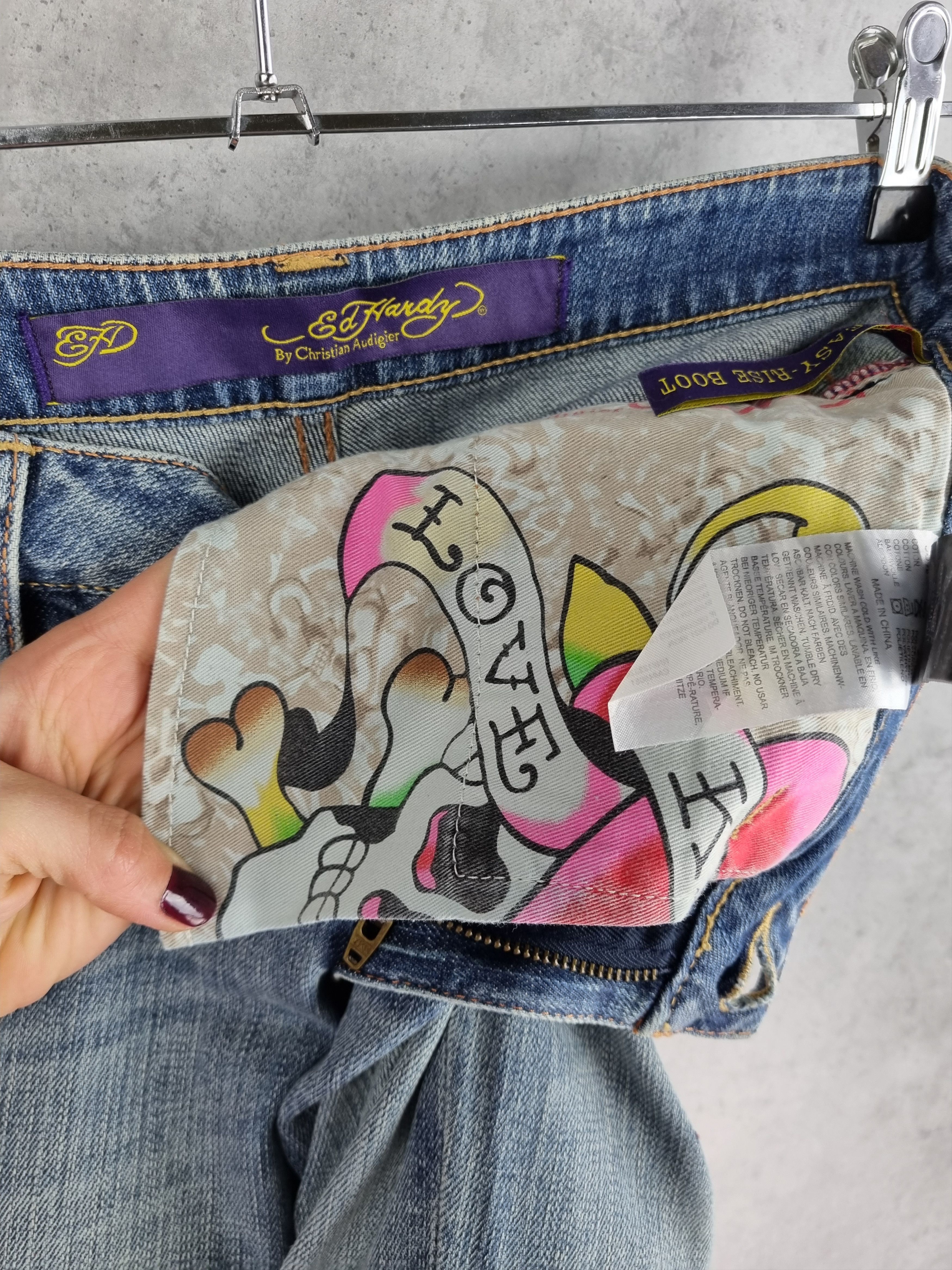 Christian Audigier × Ed Hardy Rare Ed Hardy Embroidered Art Flared Denim Pant Size 28" / US 6 / IT 42 - 5 Thumbnail