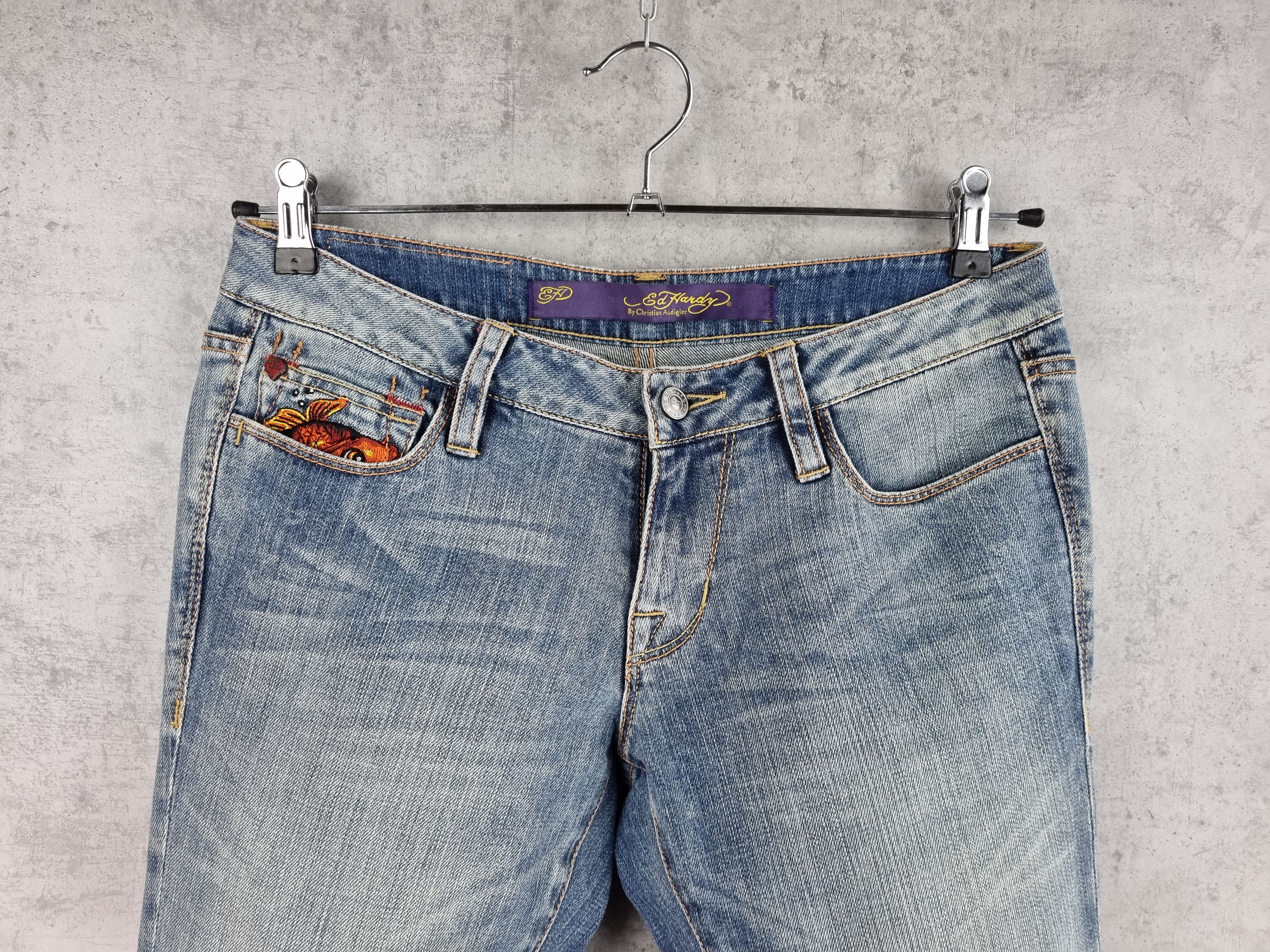 Christian Audigier × Ed Hardy Rare Ed Hardy Embroidered Art Flared Denim Pant Size 28" / US 6 / IT 42 - 10 Thumbnail