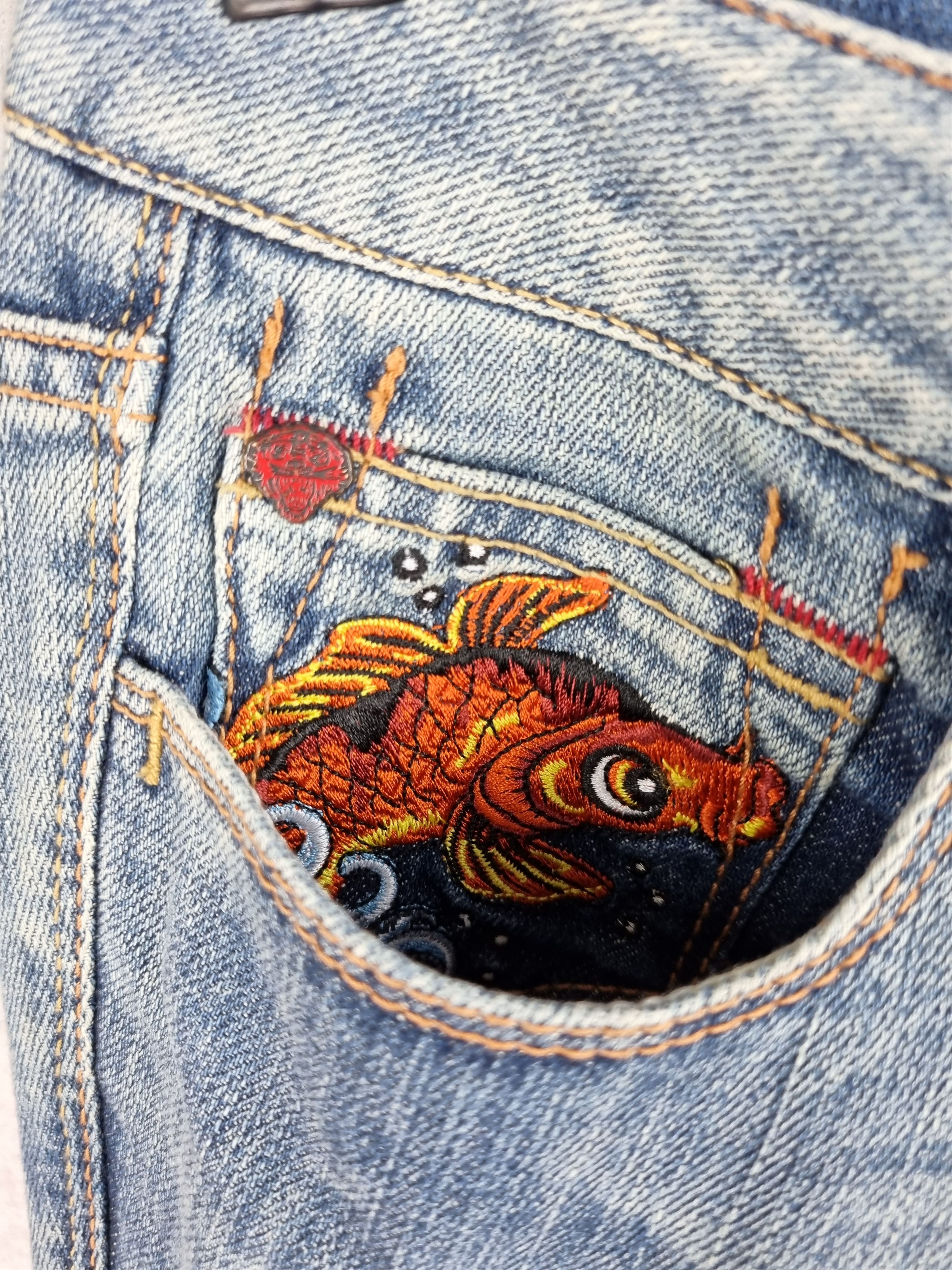 Christian Audigier × Ed Hardy Rare Ed Hardy Embroidered Art Flared Denim Pant Size 28" / US 6 / IT 42 - 7 Thumbnail