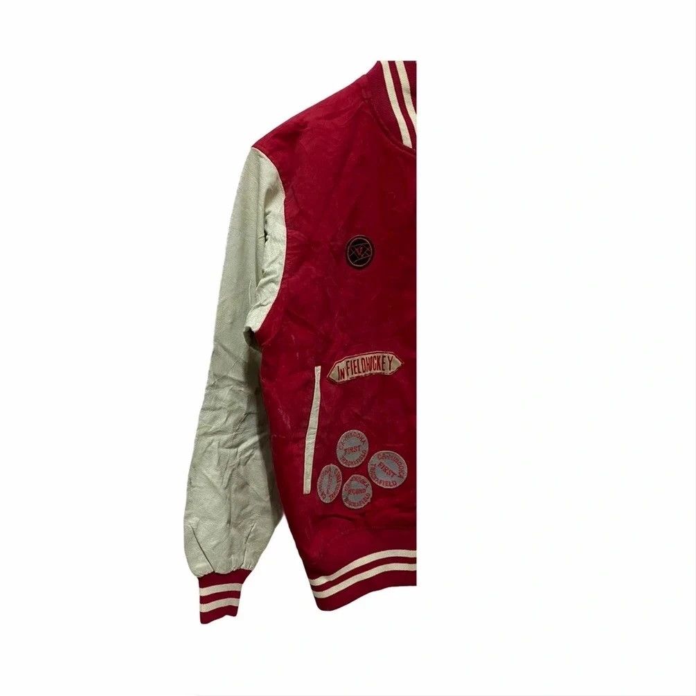 Japanese Brand × Vintage VTG CANADA ACADEMY DISTRESSED LEATHER SLEEVE VARSITY JACKET Size US M / EU 48-50 / 2 - 4 Thumbnail