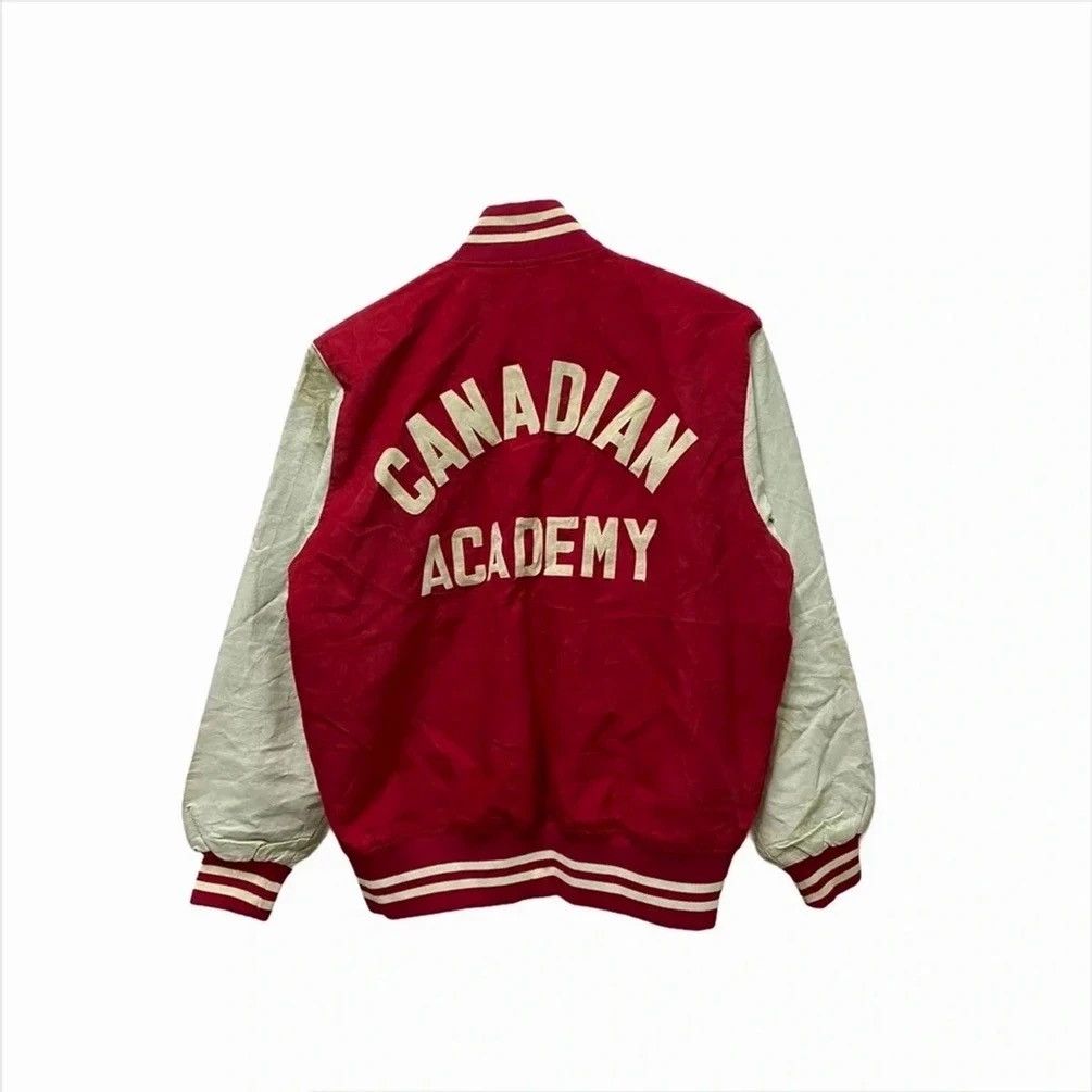 Japanese Brand × Vintage VTG CANADA ACADEMY DISTRESSED LEATHER SLEEVE VARSITY JACKET Size US M / EU 48-50 / 2 - 3 Thumbnail
