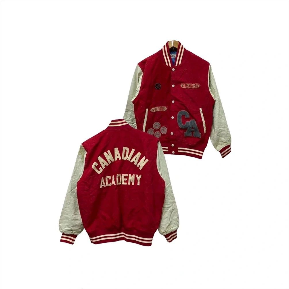 Japanese Brand × Vintage VTG CANADA ACADEMY DISTRESSED LEATHER SLEEVE VARSITY JACKET Size US M / EU 48-50 / 2 - 1 Thumbnail