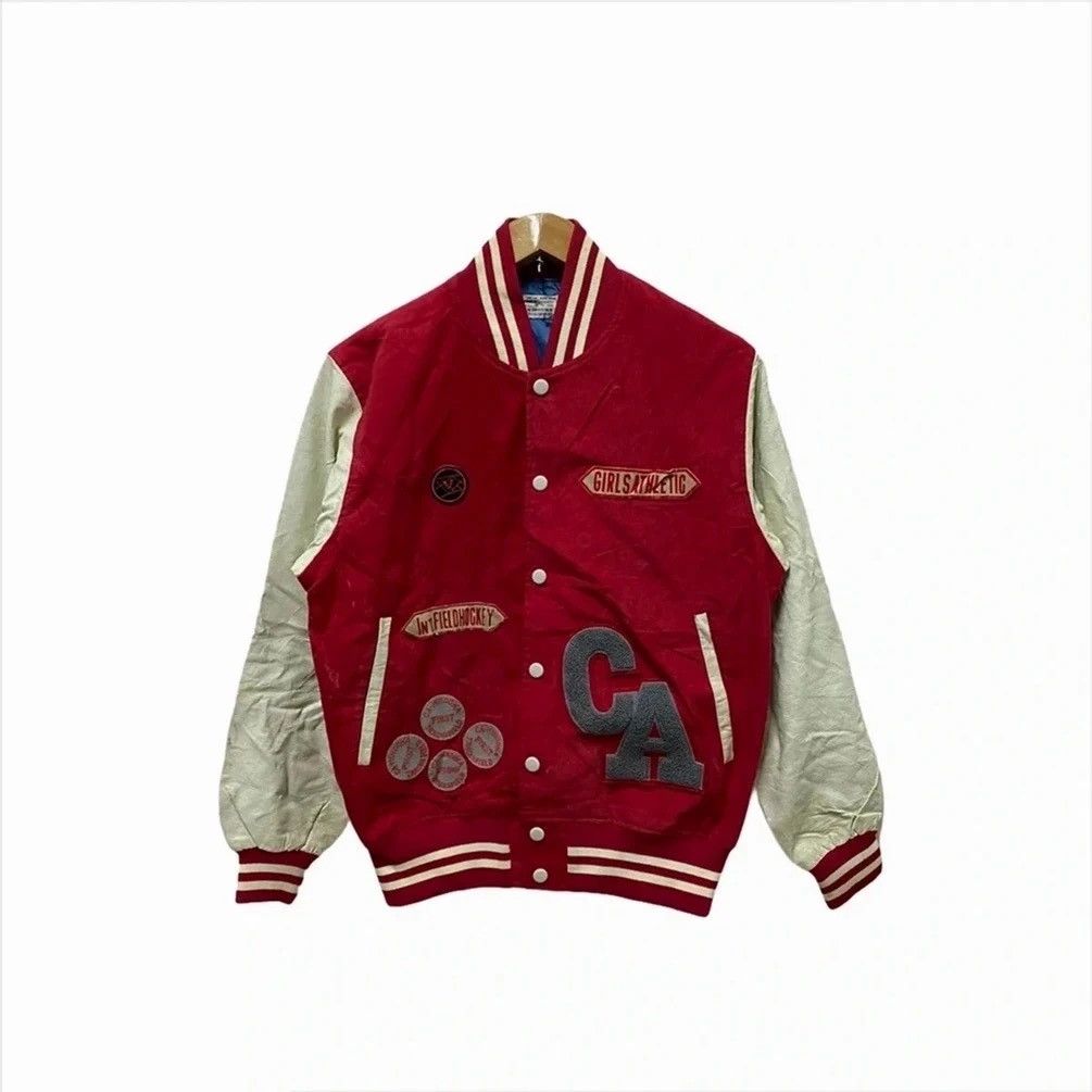 Japanese Brand × Vintage VTG CANADA ACADEMY DISTRESSED LEATHER SLEEVE VARSITY JACKET Size US M / EU 48-50 / 2 - 2 Thumbnail