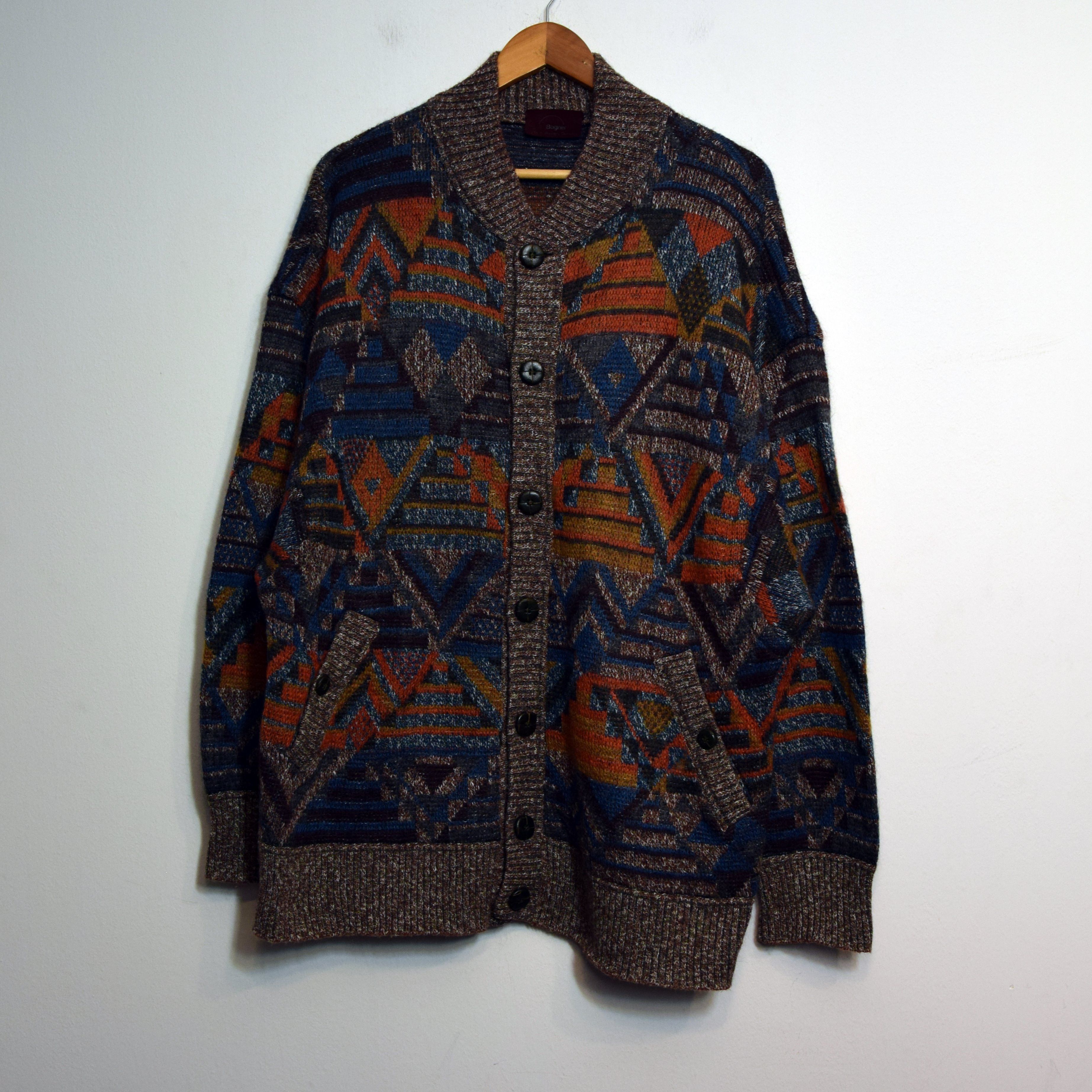80s Heavy Wool Mohair Bogner Knitwear Cardigan M Sweater